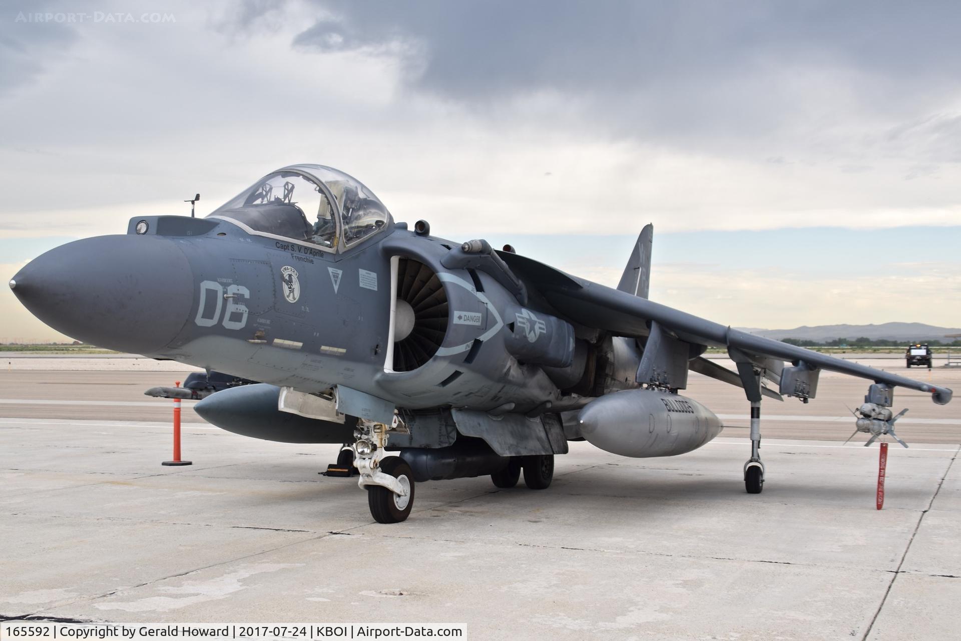 165592, Boeing AV-8B+(R)-25-MC Harrier II Plus C/N B329, Parked on south GA ramp.  VMA-223 