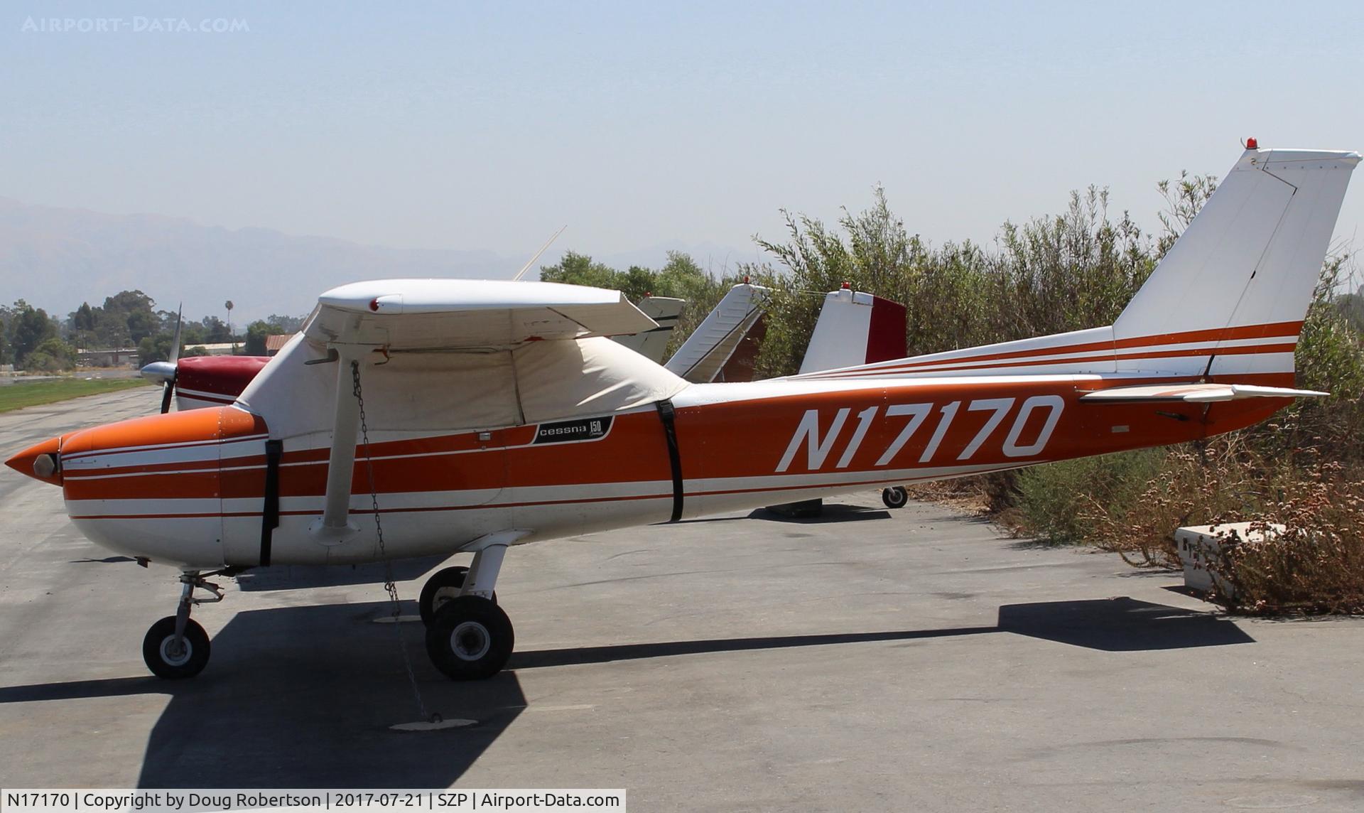 N17170, 1972 Cessna 150L C/N 15073644, 1972 Cessna 150L, Continental O-200 100 Hp parked on slope up to the river bank