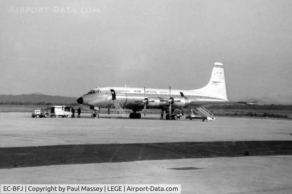 EC-BFJ, 1958 Bristol 175 Britannia 312 C/N 13429, This was the first commercial flight into Girona, from Luton in 1967. I'm not sure of the actual date, as i was a young passenger.
