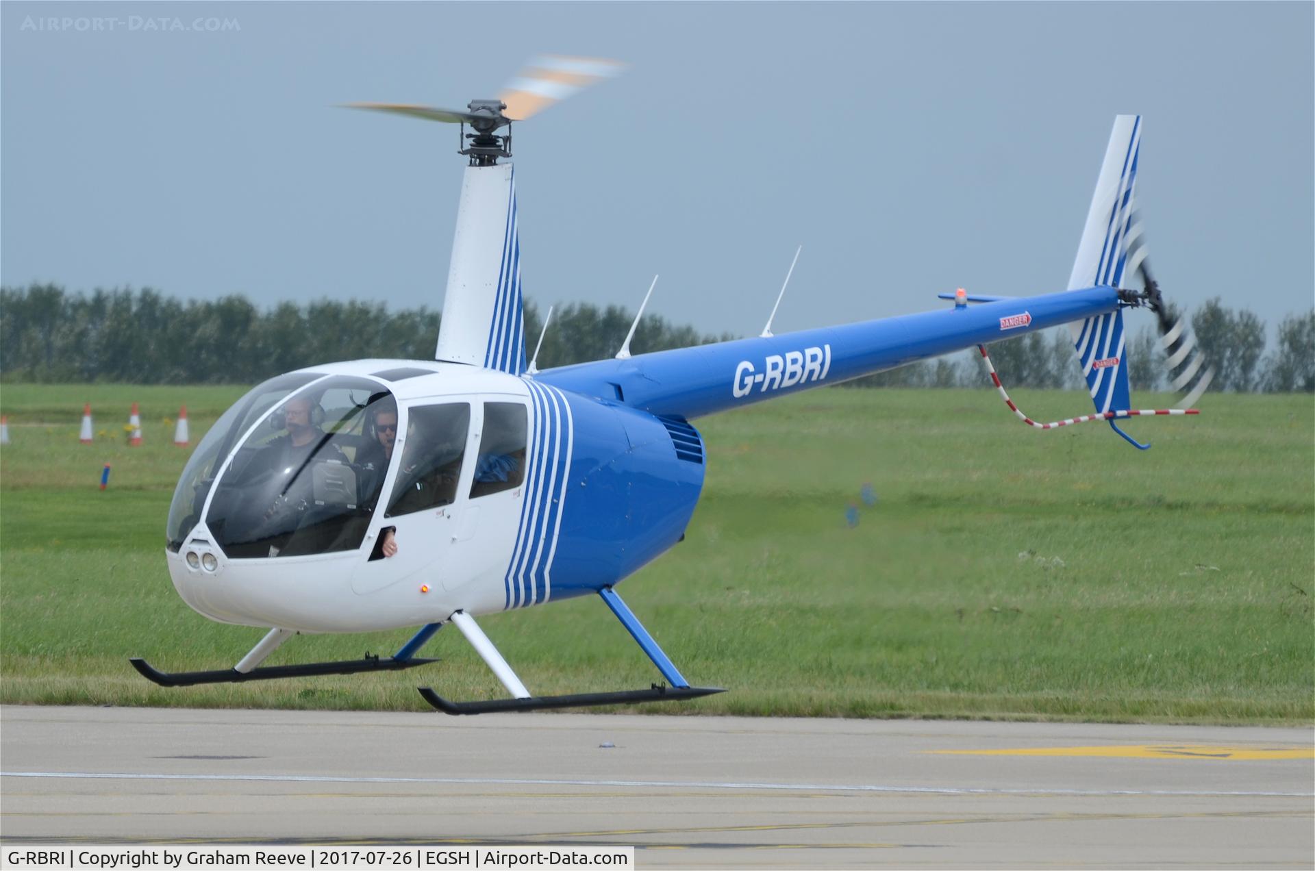 G-RBRI, 2007 Robinson R44 Raven II C/N 11963, Departing from Norwich.