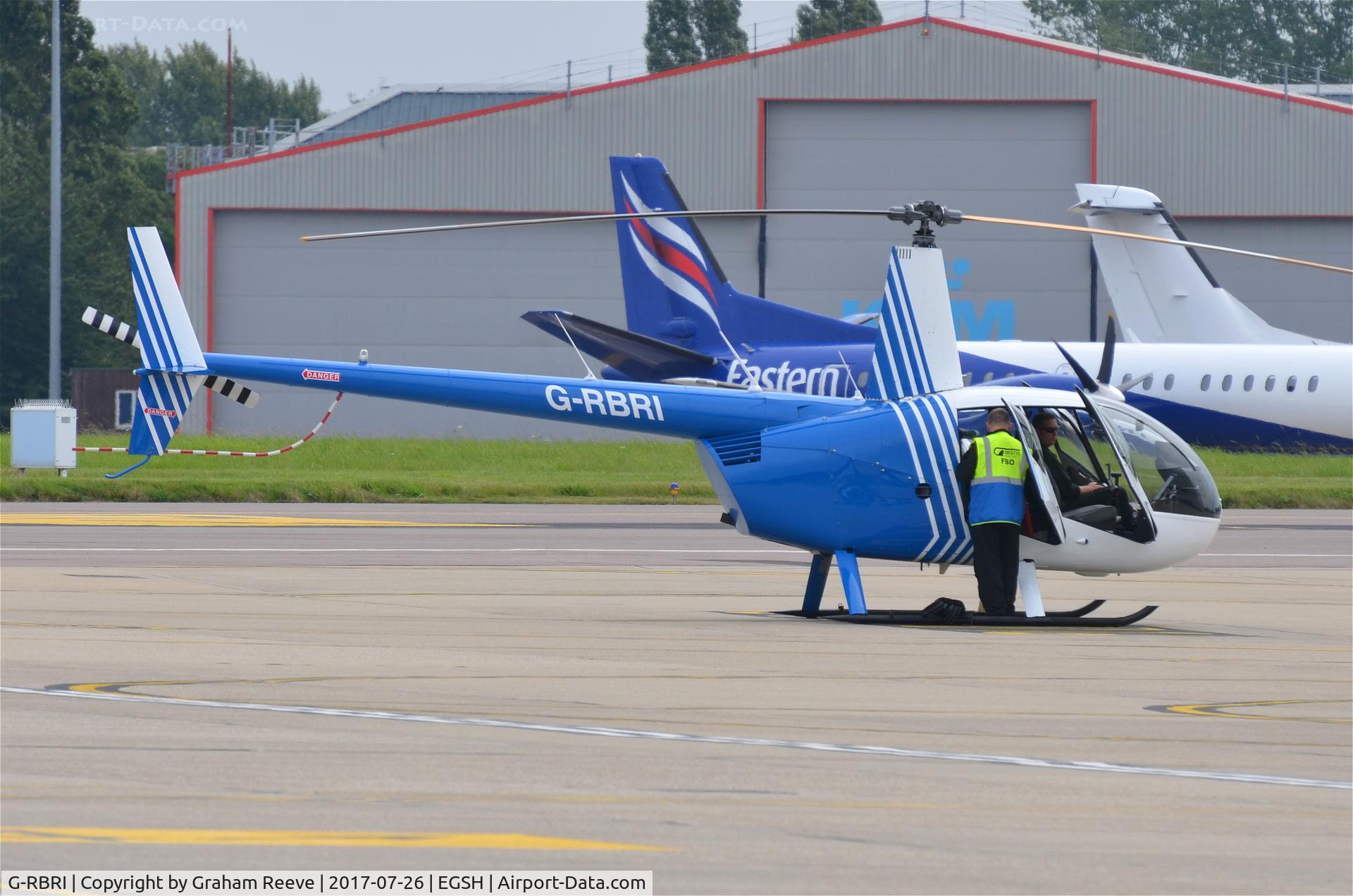 G-RBRI, 2007 Robinson R44 Raven II C/N 11963, Parked at Norwich.