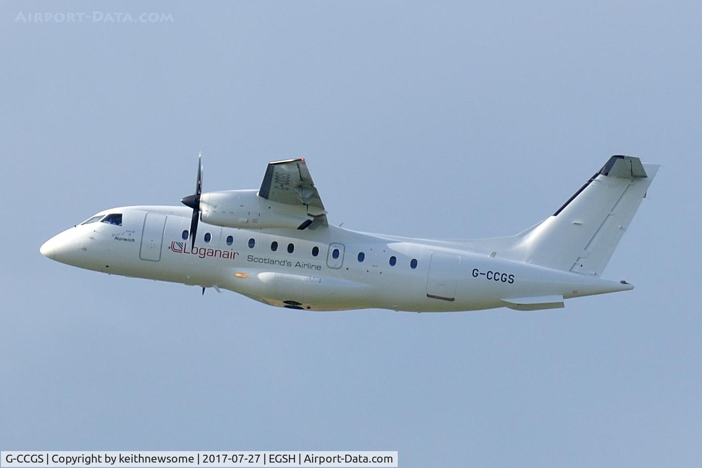 G-CCGS, 1998 Dornier 328-100 C/N 3101, Leaving Norwich for Edinburgh.