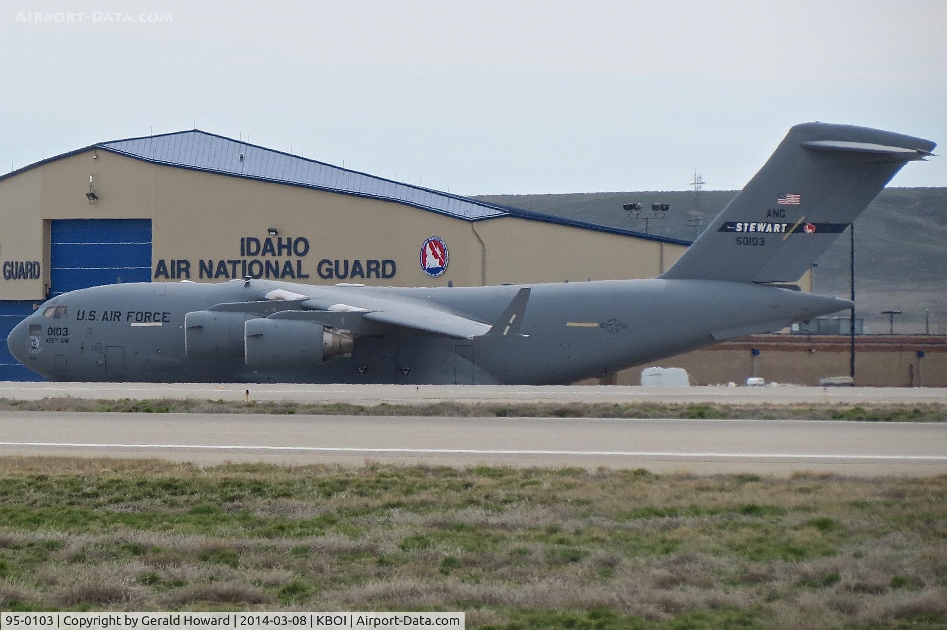 95-0103, 1995 McDonnell Douglas C-17A Globemaster III C/N P-28, Parked on the Idaho ANG ramp.  105th AW, New York ANG.