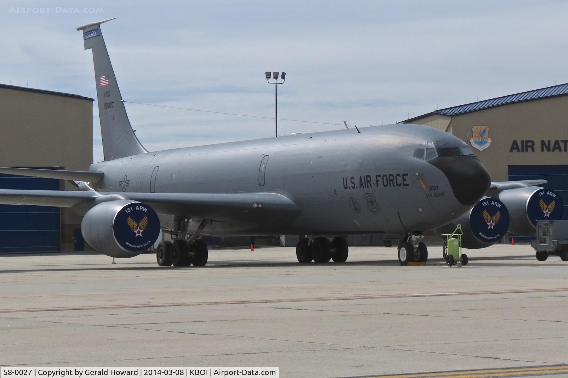 58-0027, 1958 Boeing KC-135R Stratotanker C/N 17772/T0242, Parked on the Idaho ANG ramp. 151st ARW, Utah ANG.