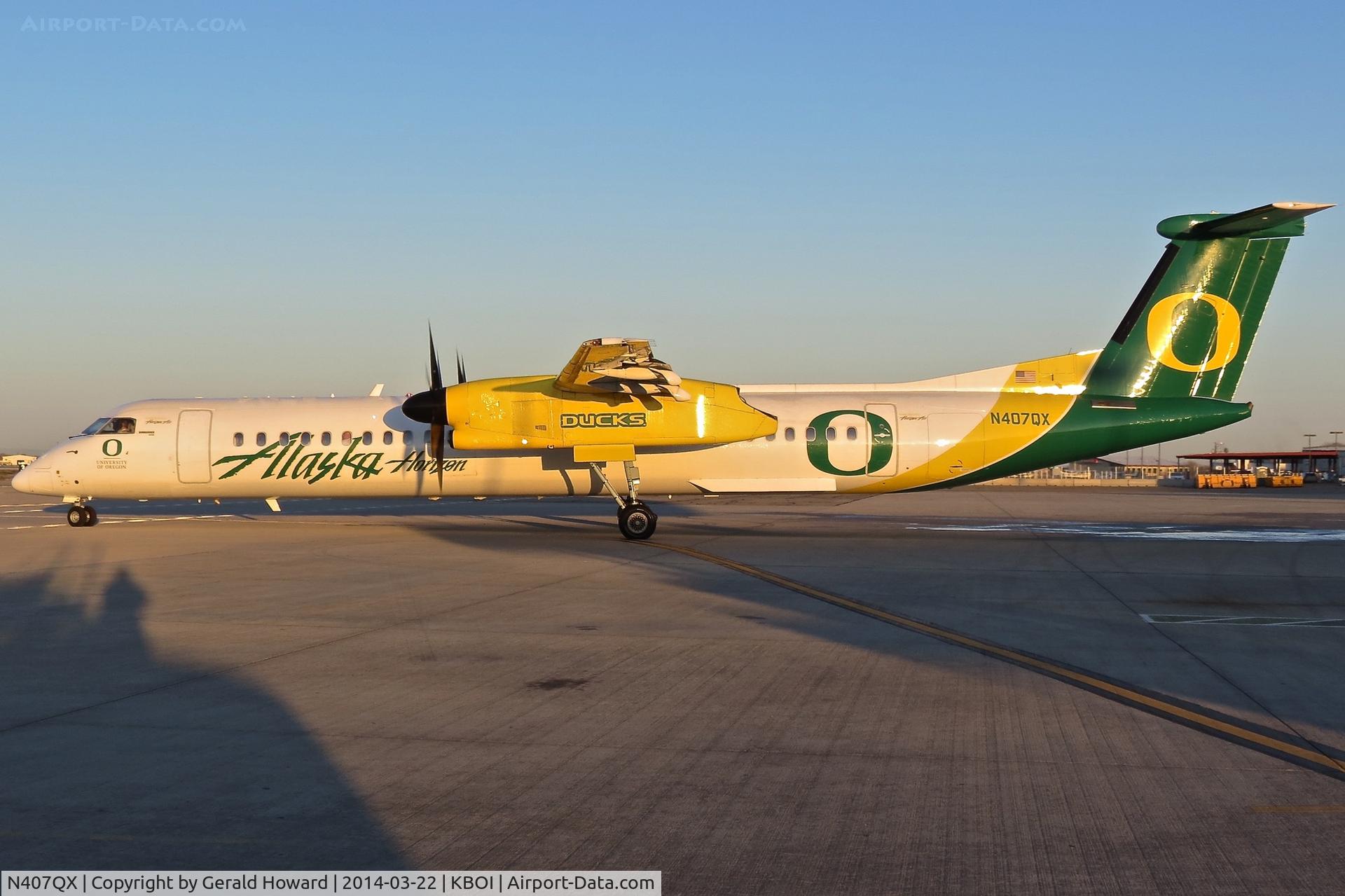 N407QX, 2001 Bombardier DHC-8-402 Dash 8 C/N 4049, Taxiing off the Alaska ramp.