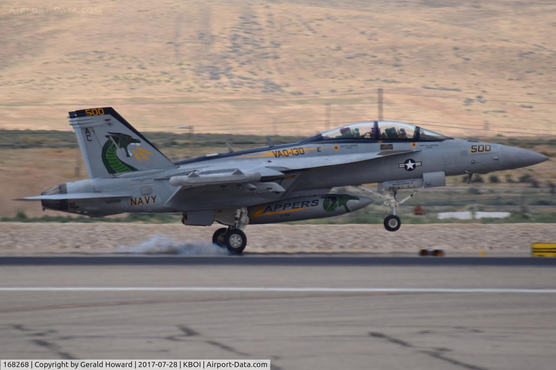 168268, Boeing EA-18G Growler C/N G-50, just touching down on RWY 28L. VAQ-130 
