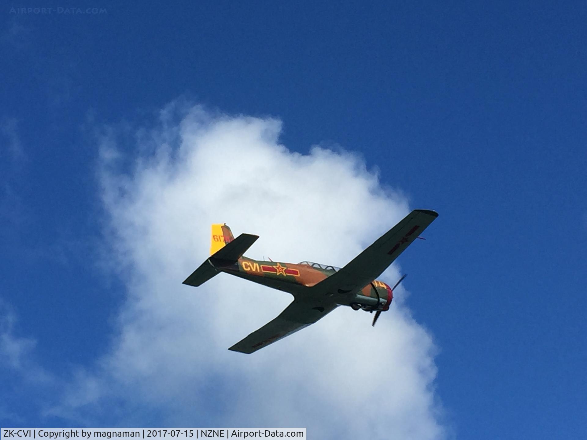 ZK-CVI, Nanchang CJ-6 C/N 3632001, over head as leaving