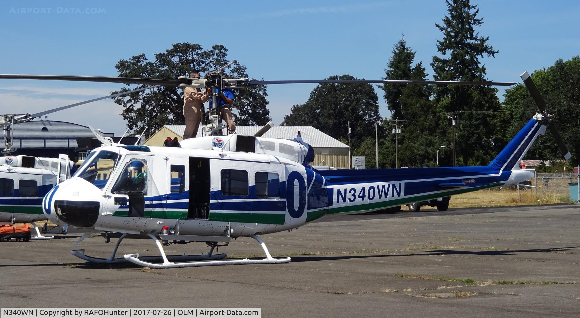 N340WN, Bell UH-1H Iroquois C/N 65-10081, Bell UH-1H  of the USFS Forestry Service at Olympia Airport July 26, 2017, undergoing maintenance on the ramp.