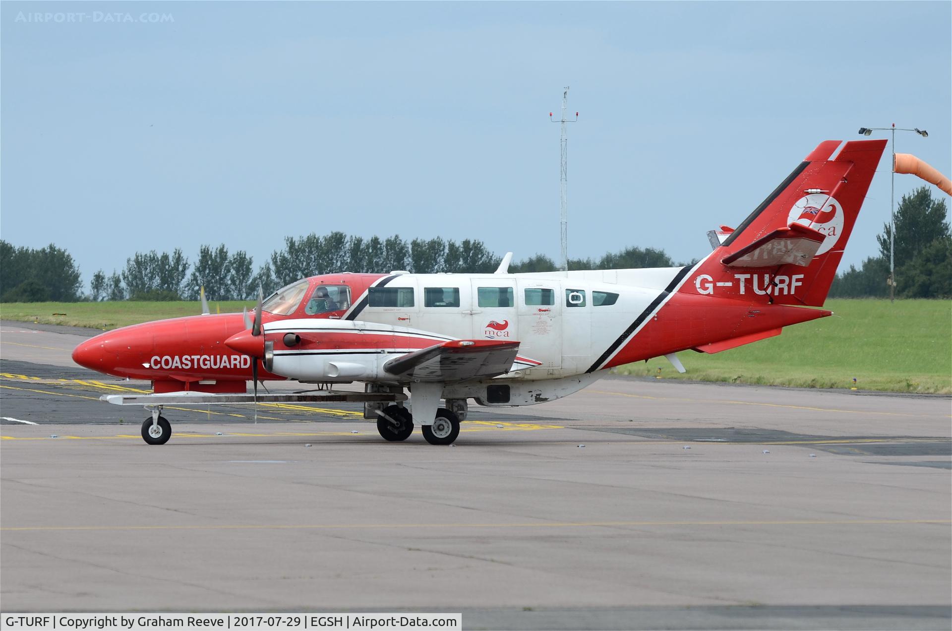 G-TURF, 1987 Reims Cessna F406 Caravan II C/N F406-0020, Just landed at Norwich.