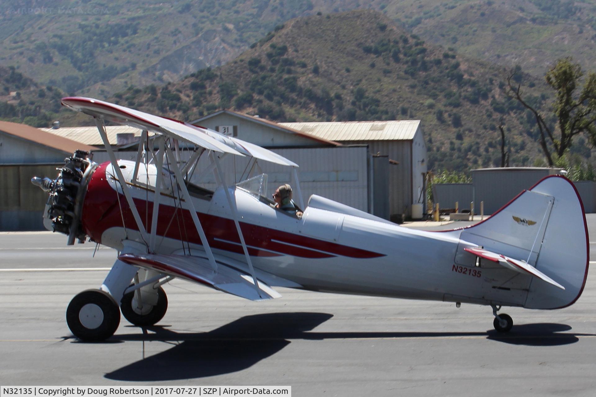 N32135, 1941 Waco UPF-7 C/N 5767, 1941 Waco UPF-7, Continental W670 220 Hp radial, chromed prop and spinner, S-turns taxi to Rwy 22