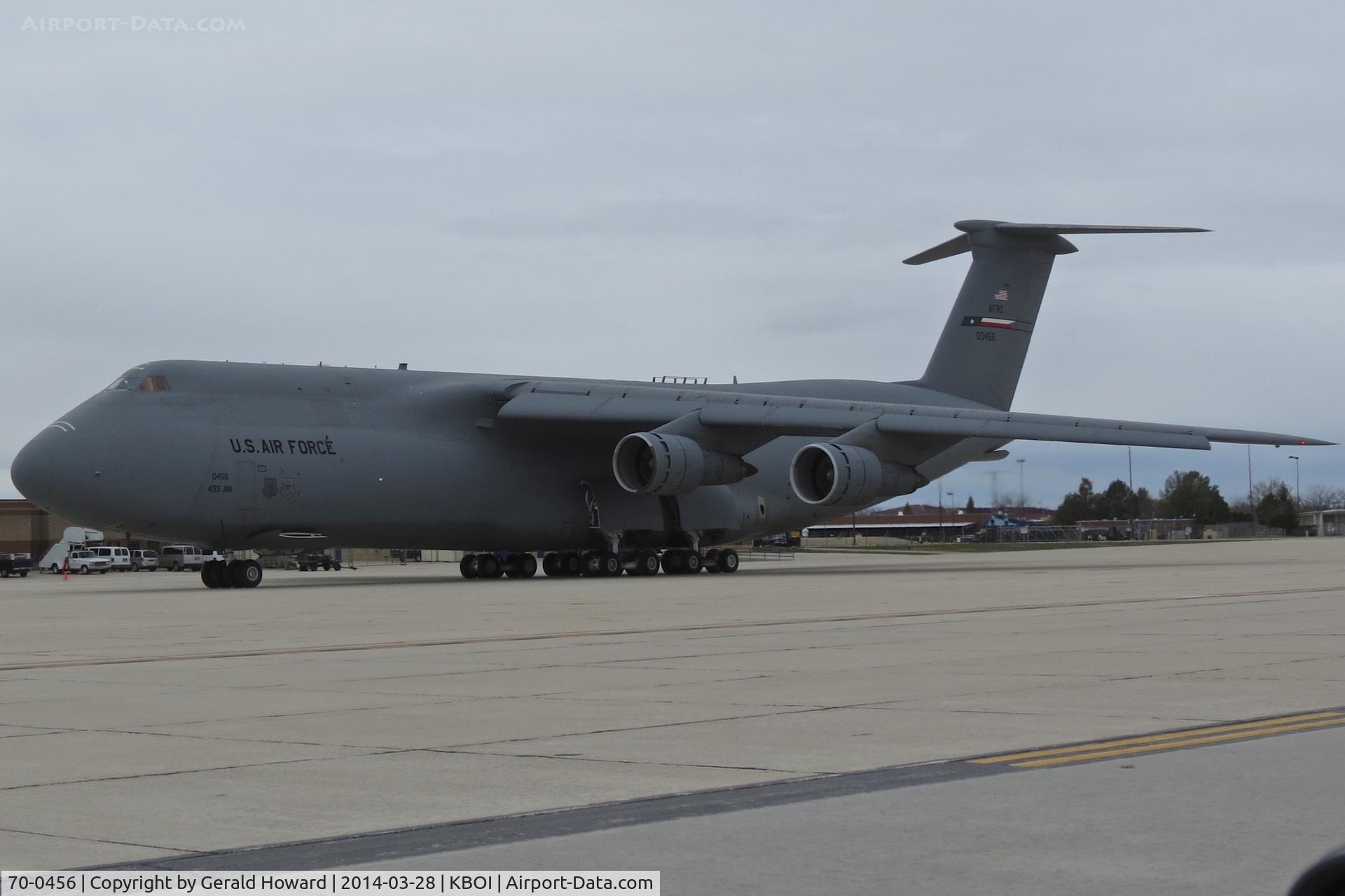 70-0456, 1970 Lockheed C-5A Galaxy C/N 500-0070, Parked on Idaho ANG ramp.  433rd Air Wing,AFRC. Flown to Bone Yard in Tucson, AZ in March of 2017.