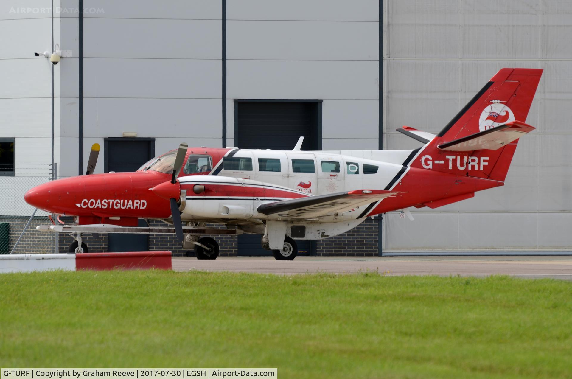 G-TURF, 1987 Reims Cessna F406 Caravan II C/N F406-0020, Parked at Norwich.