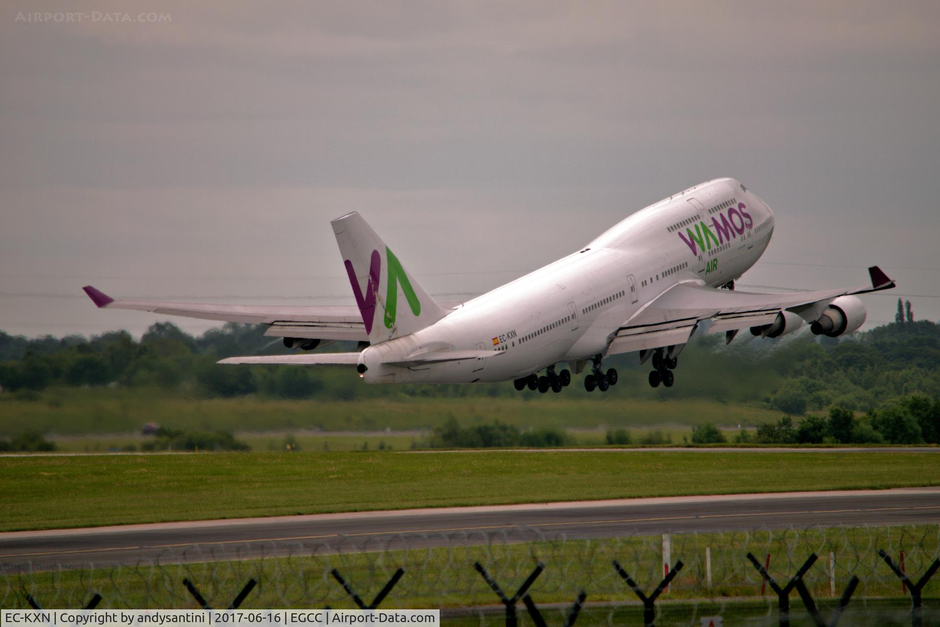 EC-KXN, 1994 Boeing 747-4H6 C/N 25703, just taken off from man  egcc uk
