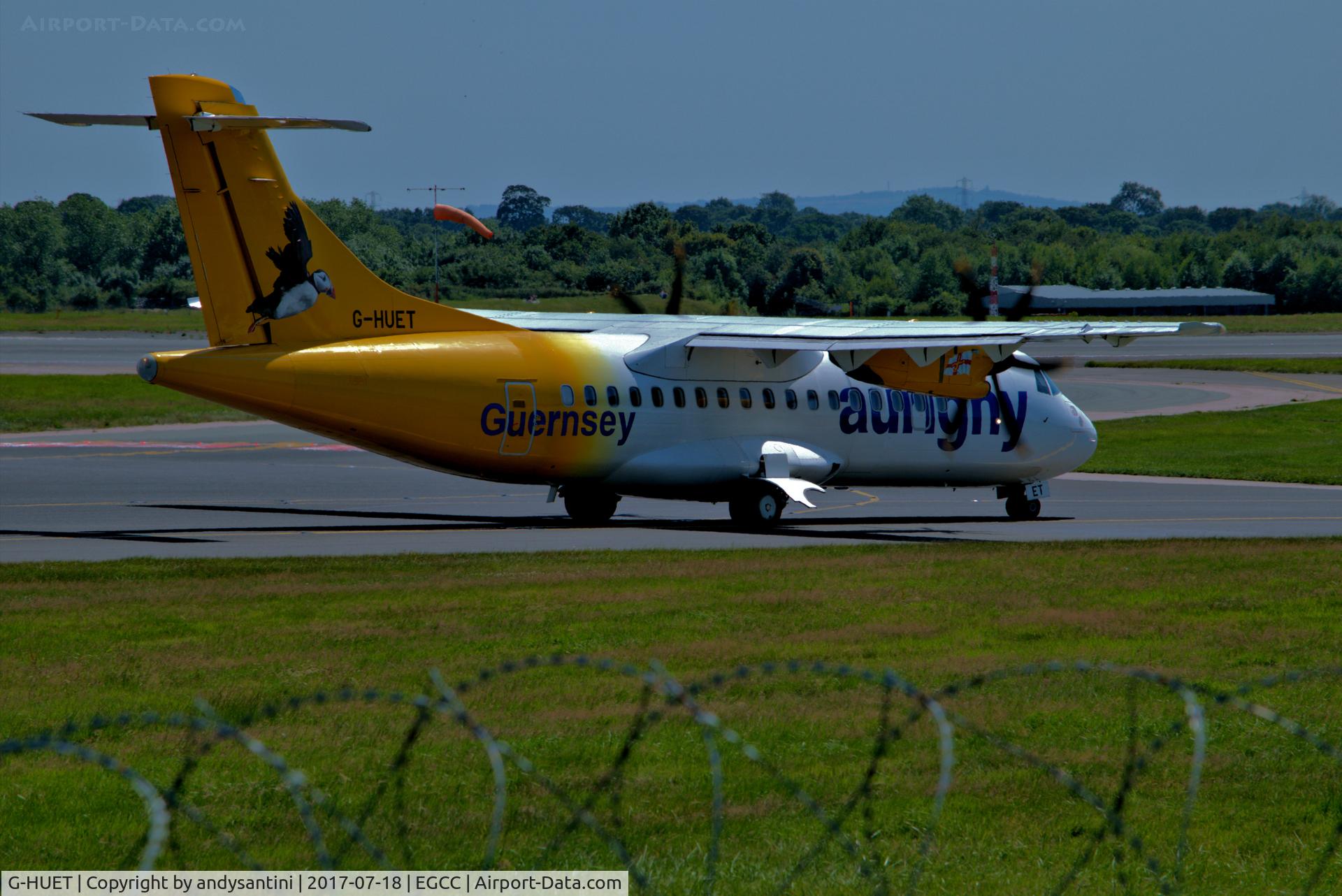 G-HUET, 1999 ATR 42-500 C/N 584, taxing out for take off