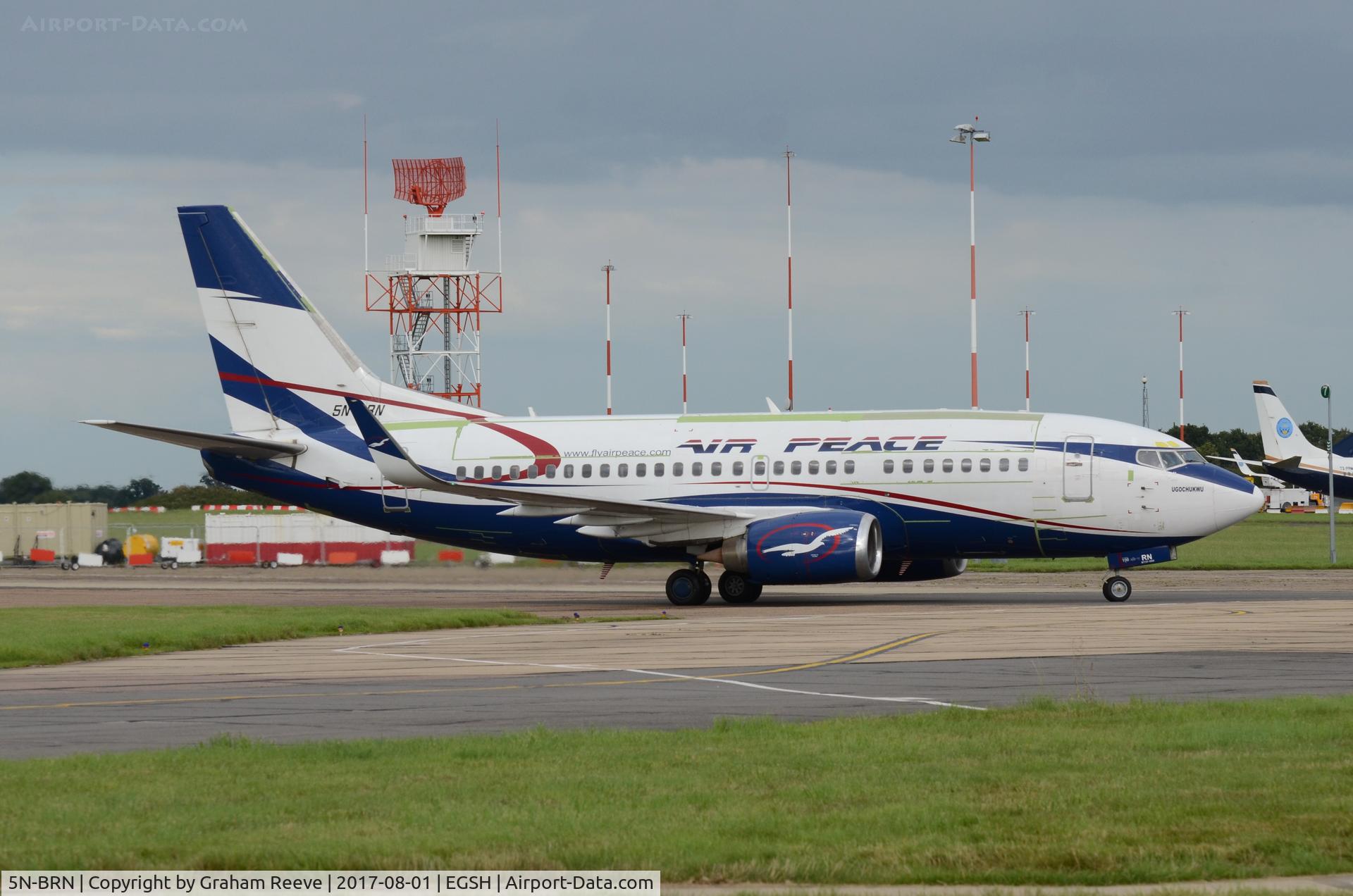 5N-BRN, 1992 Boeing 737-528 C/N 25234, Just landed at Norwich.
