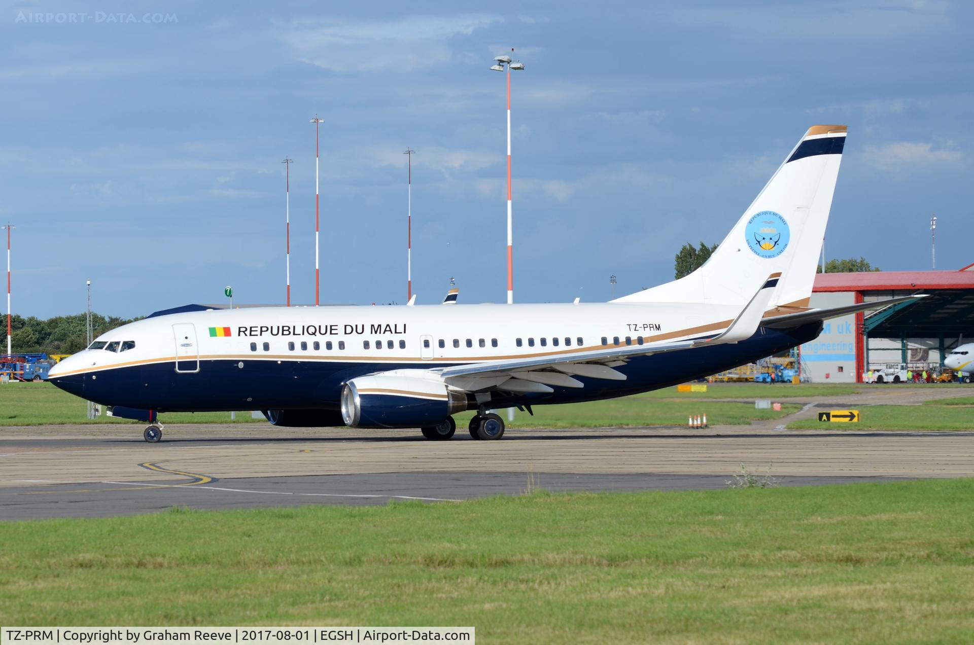 TZ-PRM, 1999 Boeing 737-7BC C/N 30328, Departing from Norwich.