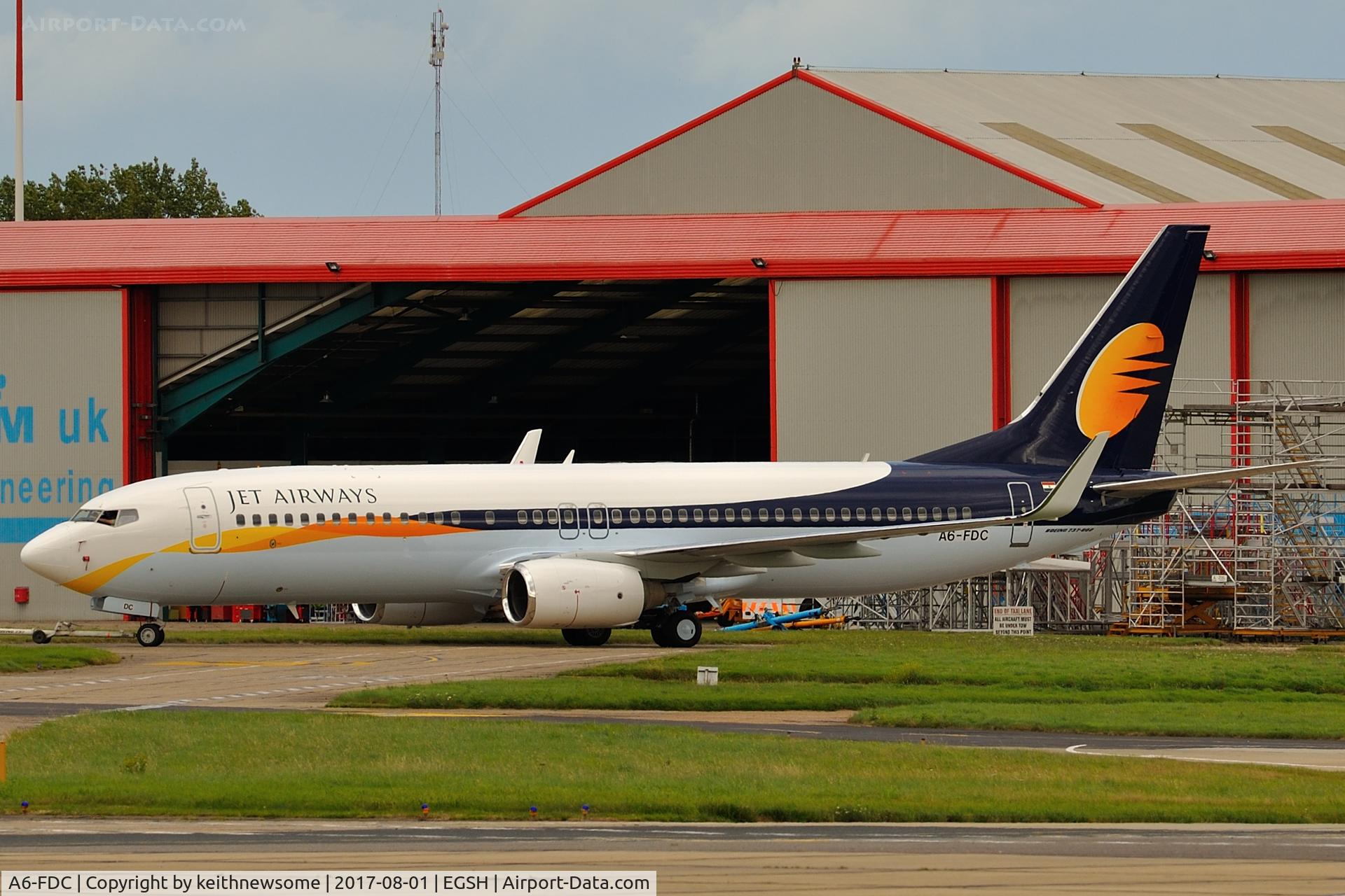 A6-FDC, 2008 Boeing 737-86Q C/N 40233, Jet Airways colour scheme.