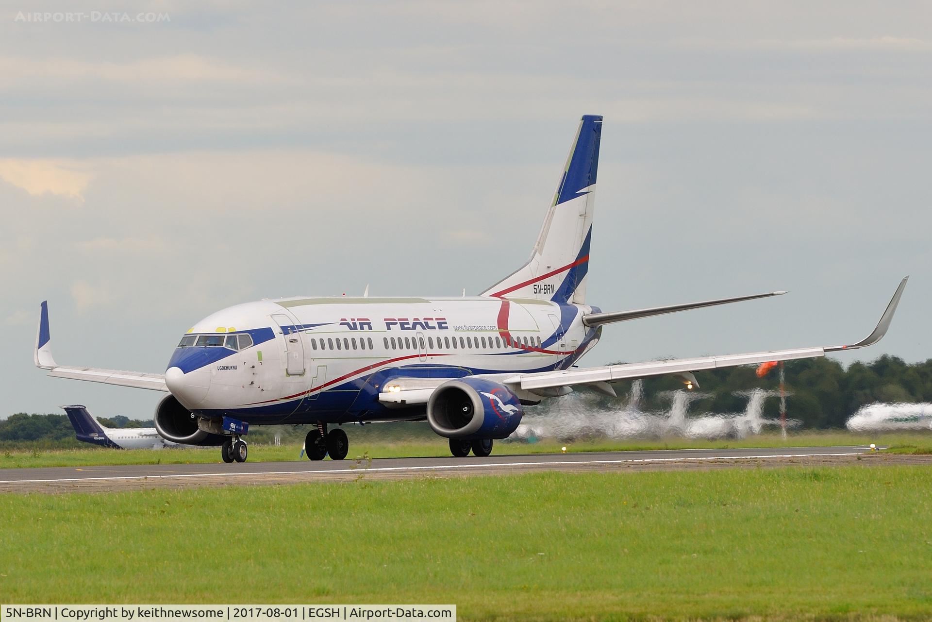 5N-BRN, 1992 Boeing 737-528 C/N 25234, Arriving for much needed paintwork.
