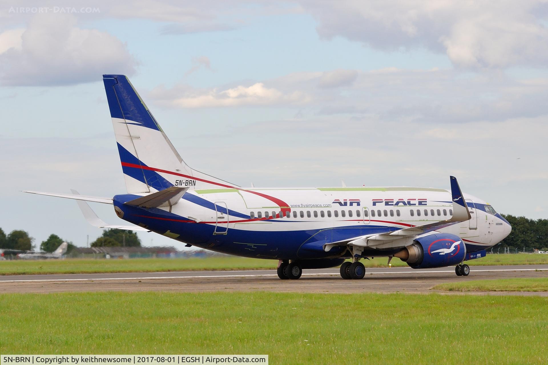 5N-BRN, 1992 Boeing 737-528 C/N 25234, Arriving for much needed paintwork.