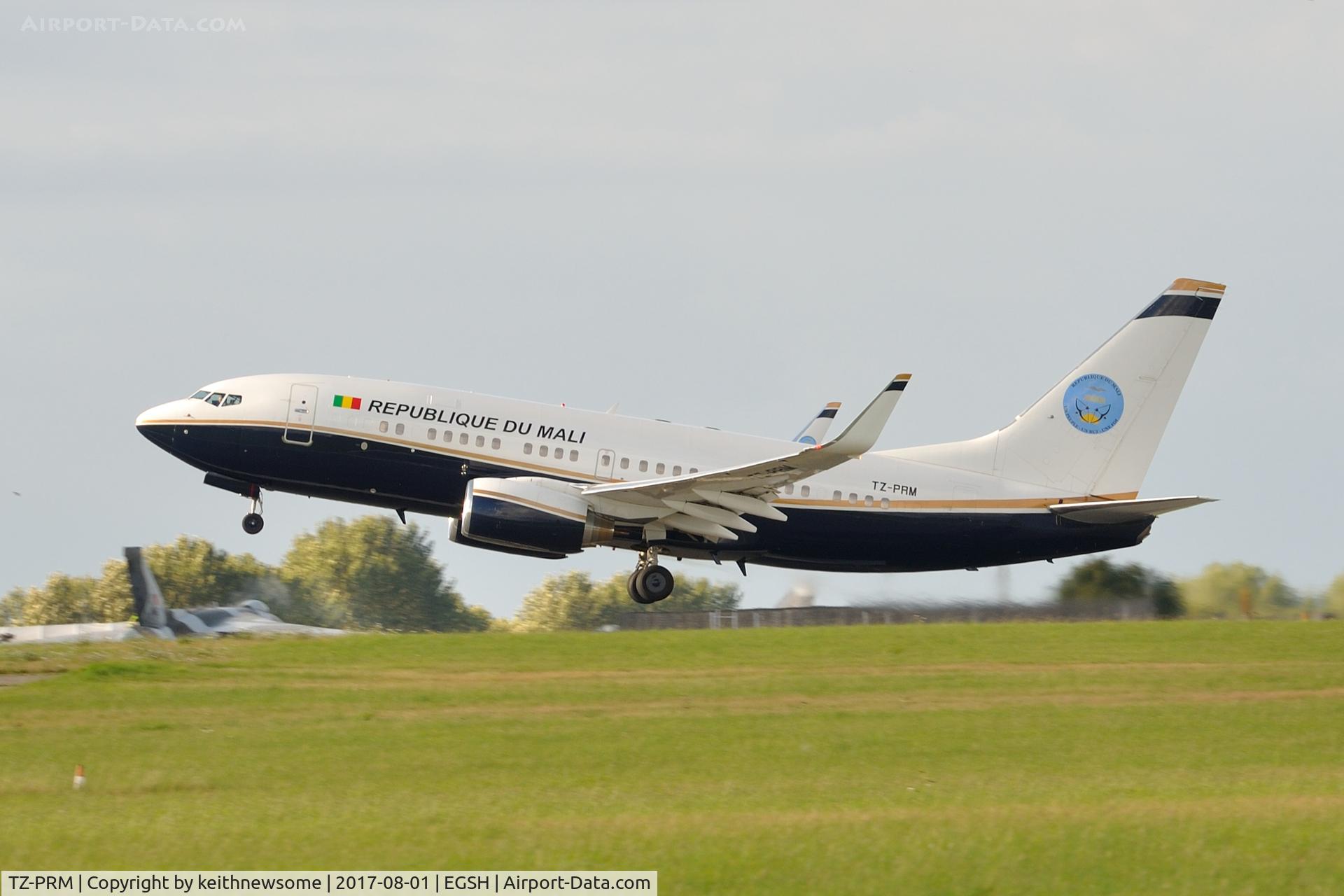 TZ-PRM, 1999 Boeing 737-7BC C/N 30328, Leaving Norwich.