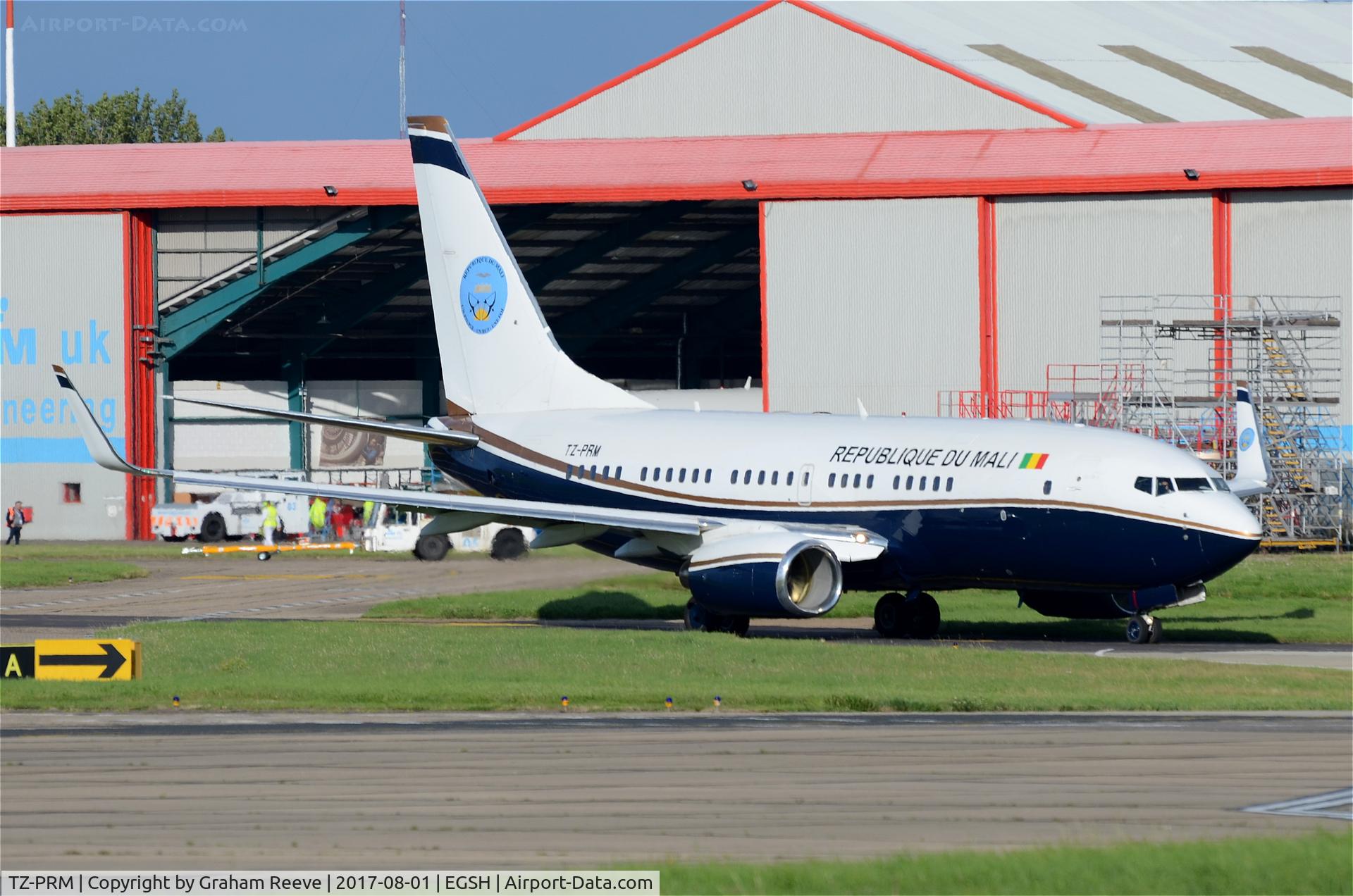 TZ-PRM, 1999 Boeing 737-7BC C/N 30328, About to depart from Norwich.