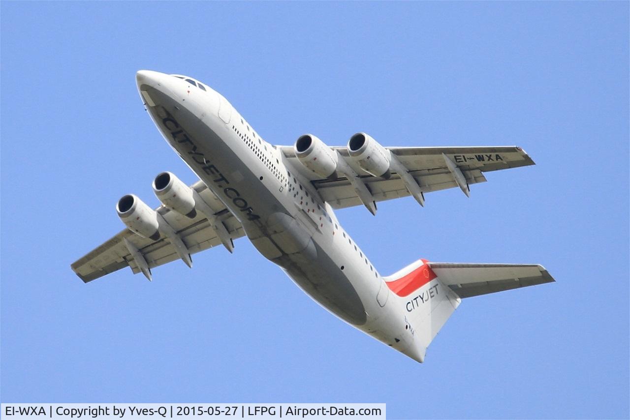 EI-WXA, 1997 British Aerospace Avro 146-RJ85A C/N E2310, British Aerospace RJ85A, Take off rwy 27L, Roissy Charles De Gaulle airport (LFPG-CDG)