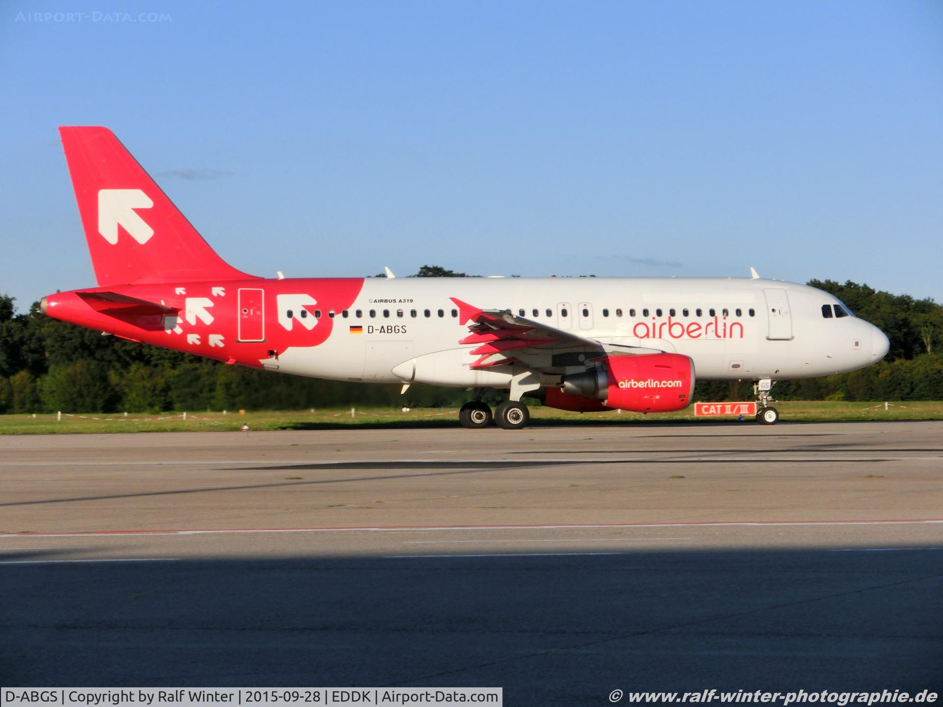 D-ABGS, 2009 Airbus A319-112 C/N 3865, Airbus A319-112 - AB BER Air Berlin hybrid ex SP-IBA - 3865 - D-ABGS - 28.09.2015 - CGN