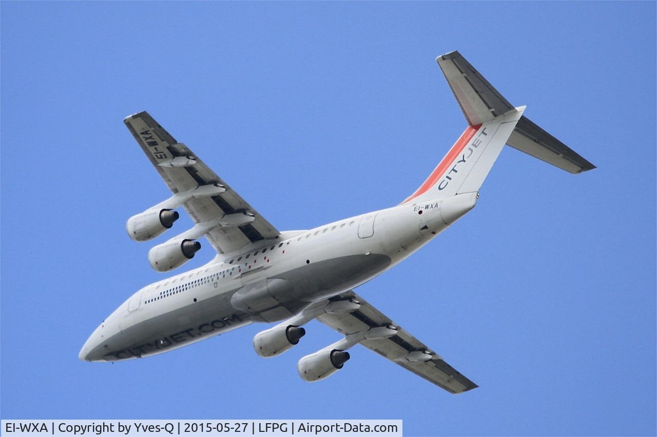 EI-WXA, 1997 British Aerospace Avro 146-RJ85A C/N E2310, British Aerospace RJ85A, Take off rwy 27L, Roissy Charles De Gaulle airport (LFPG-CDG)