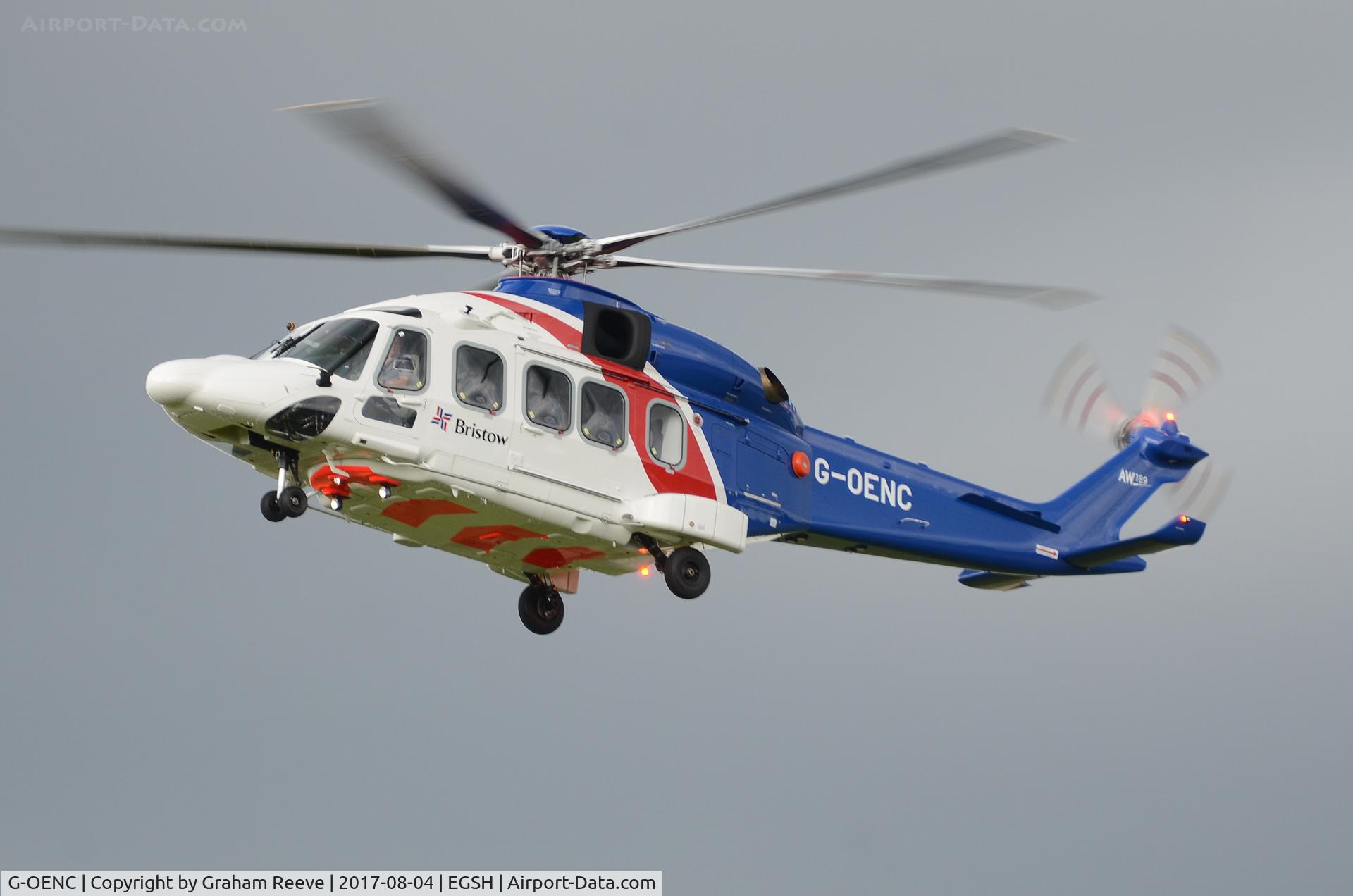 G-OENC, 2017 Leonardo AW-189 C/N 89002, Landing at Norwich.