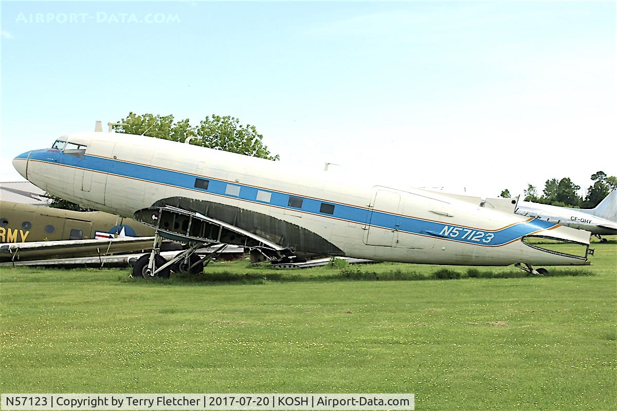 N57123, Douglas DC-3 C/N 16422/33170, In Baslers yard at Oshkosh