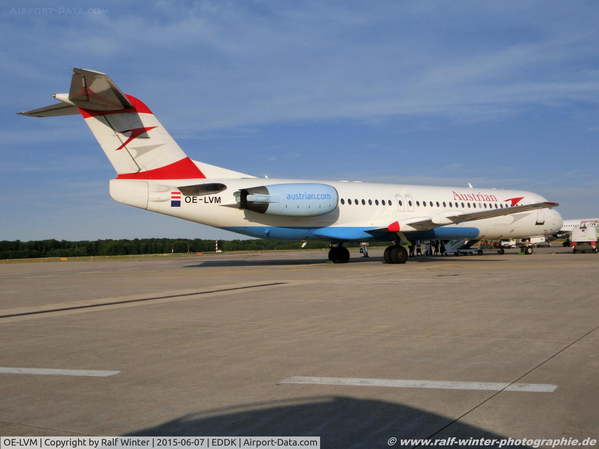 OE-LVM, 1991 Fokker F100 (F-28-0100) C/N 11361, Fokker 100 F28-0100 - VO TYR Austrian Arrows 'Krasnodar' - 11361 - OE-LVM - 07.06.2015 - CGN