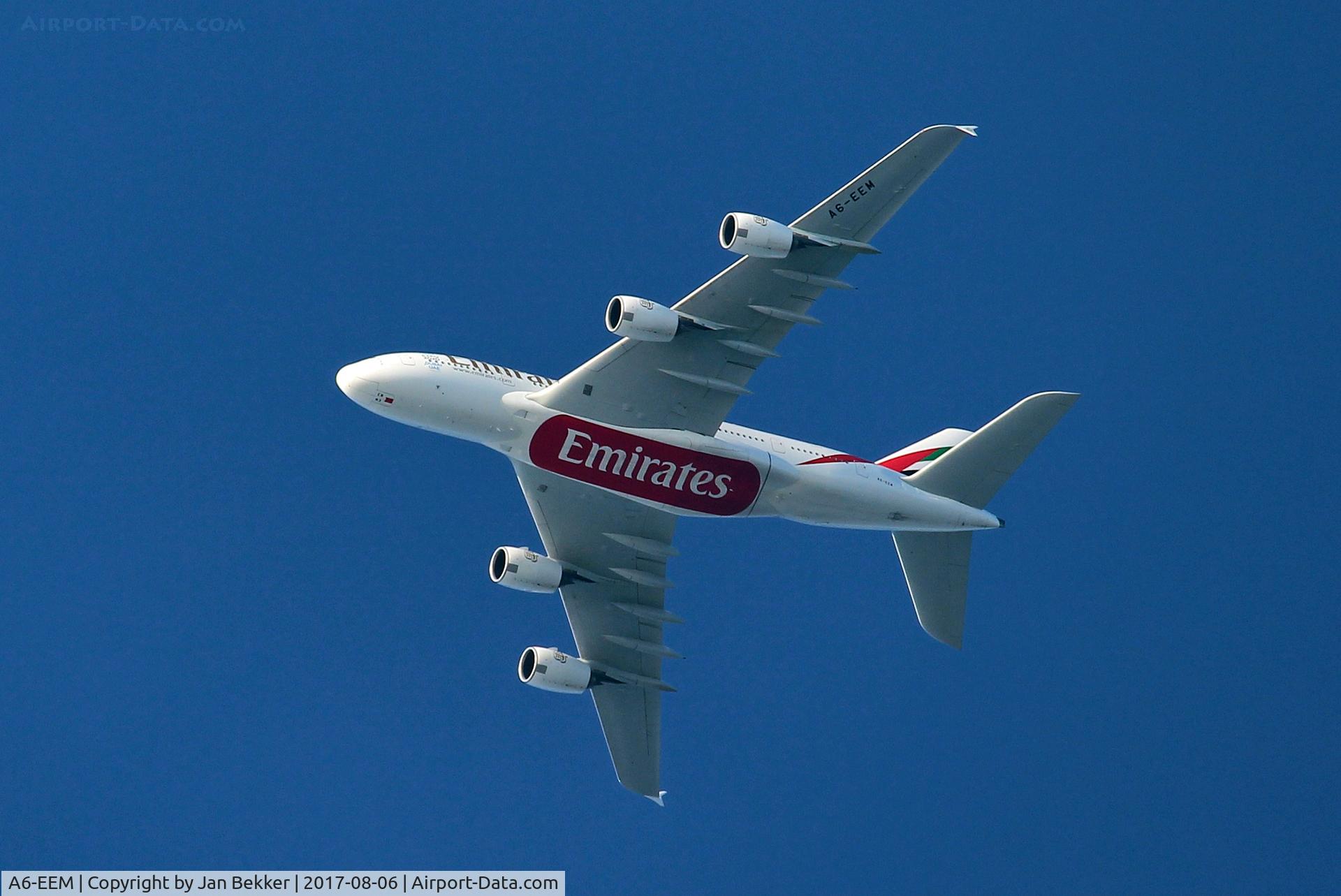 A6-EEM, 2013 Airbus A380-861 C/N 134, Flying over Lelystad at 10.000 feet direction Schiphol (EHAM)
