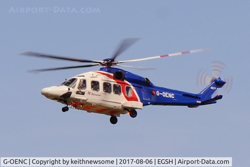 G-OENC, 2017 Leonardo AW-189 C/N 89002, Leaving Norwich for Aberdeen.