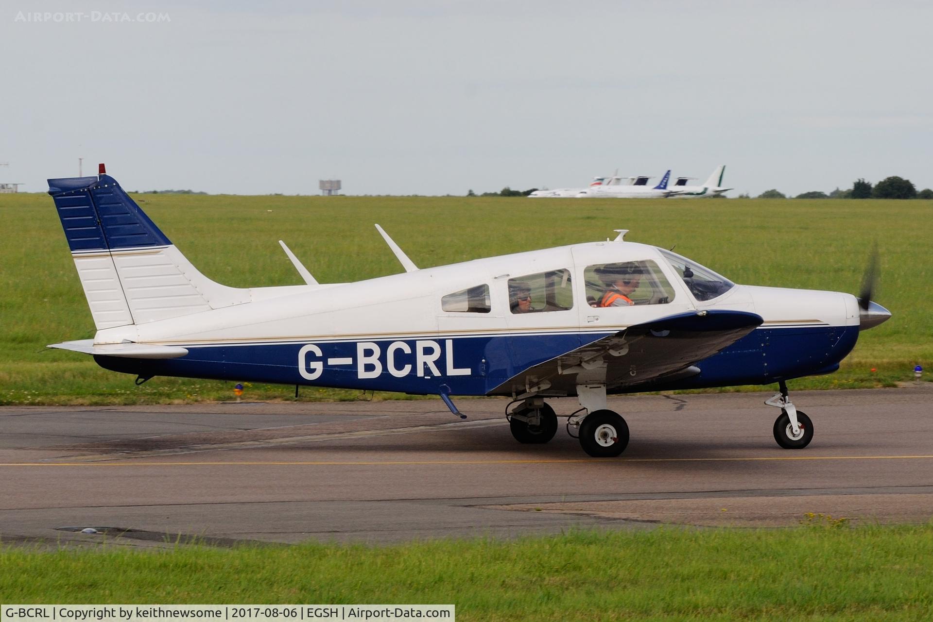 G-BCRL, 1974 Piper PA-28-151 Cherokee Warrior C/N 28-7415689, Leaving Norwich.