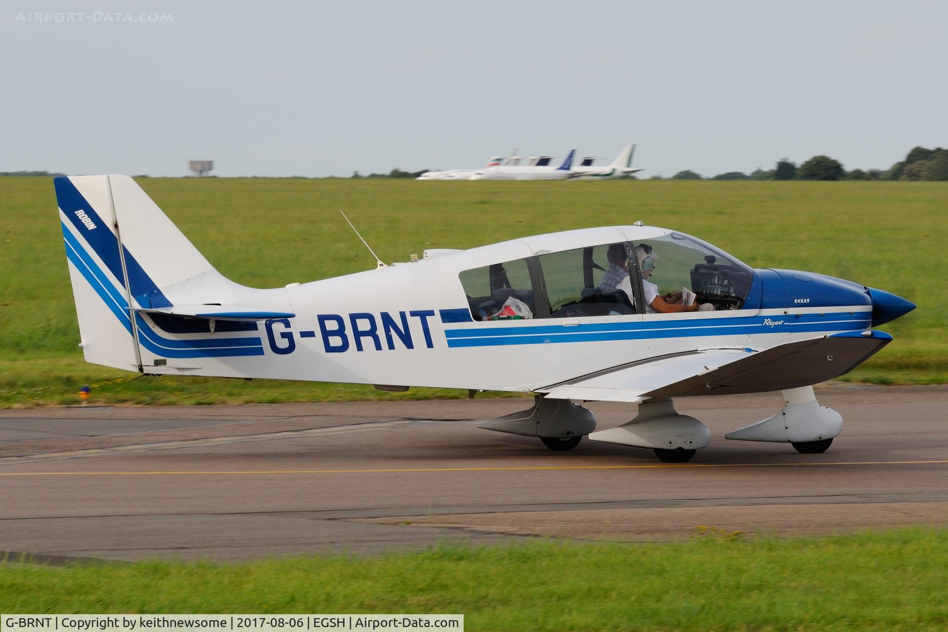 G-BRNT, 1989 Robin DR-400-180 Regent Regent C/N 1935, Leaving Norwich.