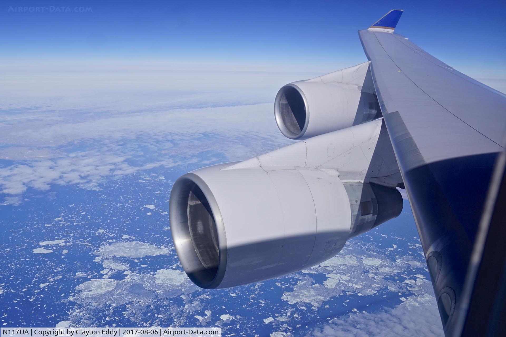 N117UA, 1999 Boeing 747-422 C/N 28810, West of Greenland. 38,000 feet. 2017.