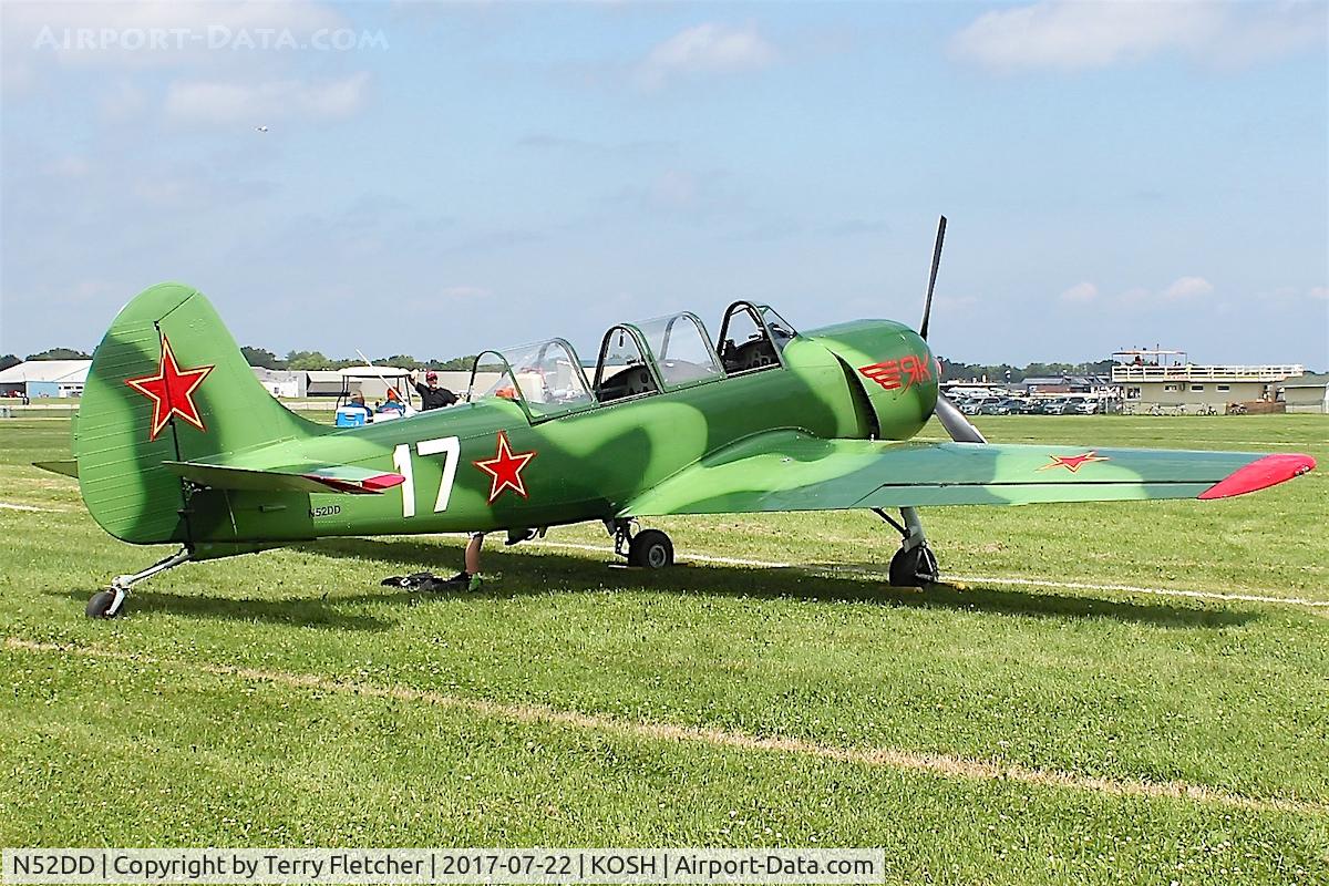 N52DD, 2002 Yakovlev (Aerostar) Yak-52TW C/N 0212404, At 2017 EAA AirVenture at Oshkosh