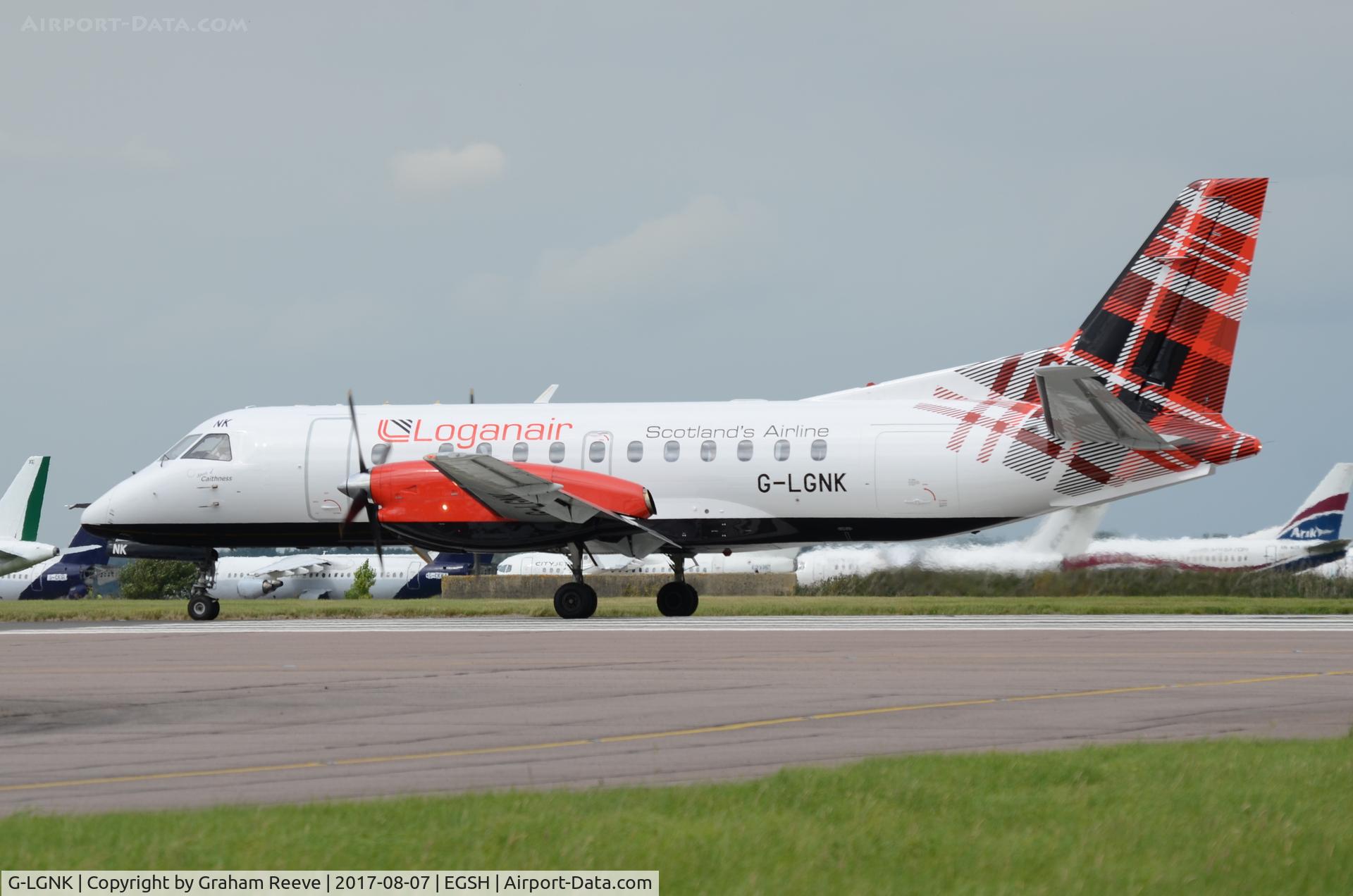 G-LGNK, 1990 Saab 340B C/N 340B-185, About to depart from Norwich.