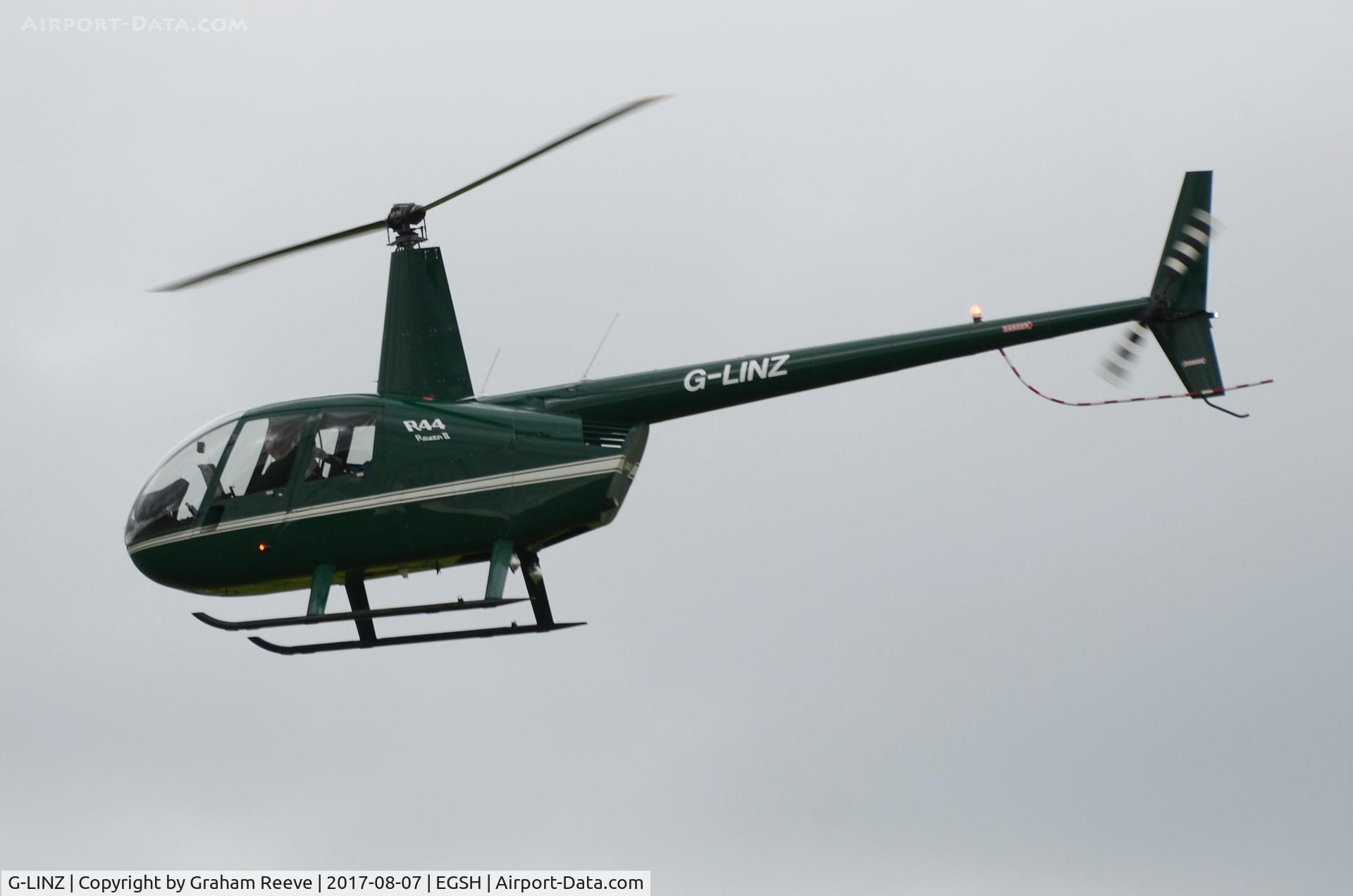 G-LINZ, 2007 Robinson R44 Raven II C/N 11911, On finals to Norwich.