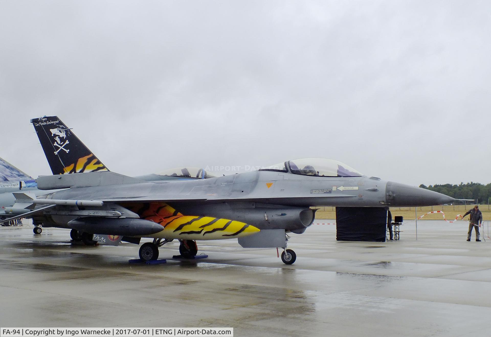 FA-94, SABCA F-16AM Fighting Falcon C/N 6H-94, General Dynamics (SABCA) F-16AM Fighting Falcon of the Belgian Air Force in 'Tiger-Meet' special colours at the NAEWF 35 years jubilee display Geilenkirchen 2017