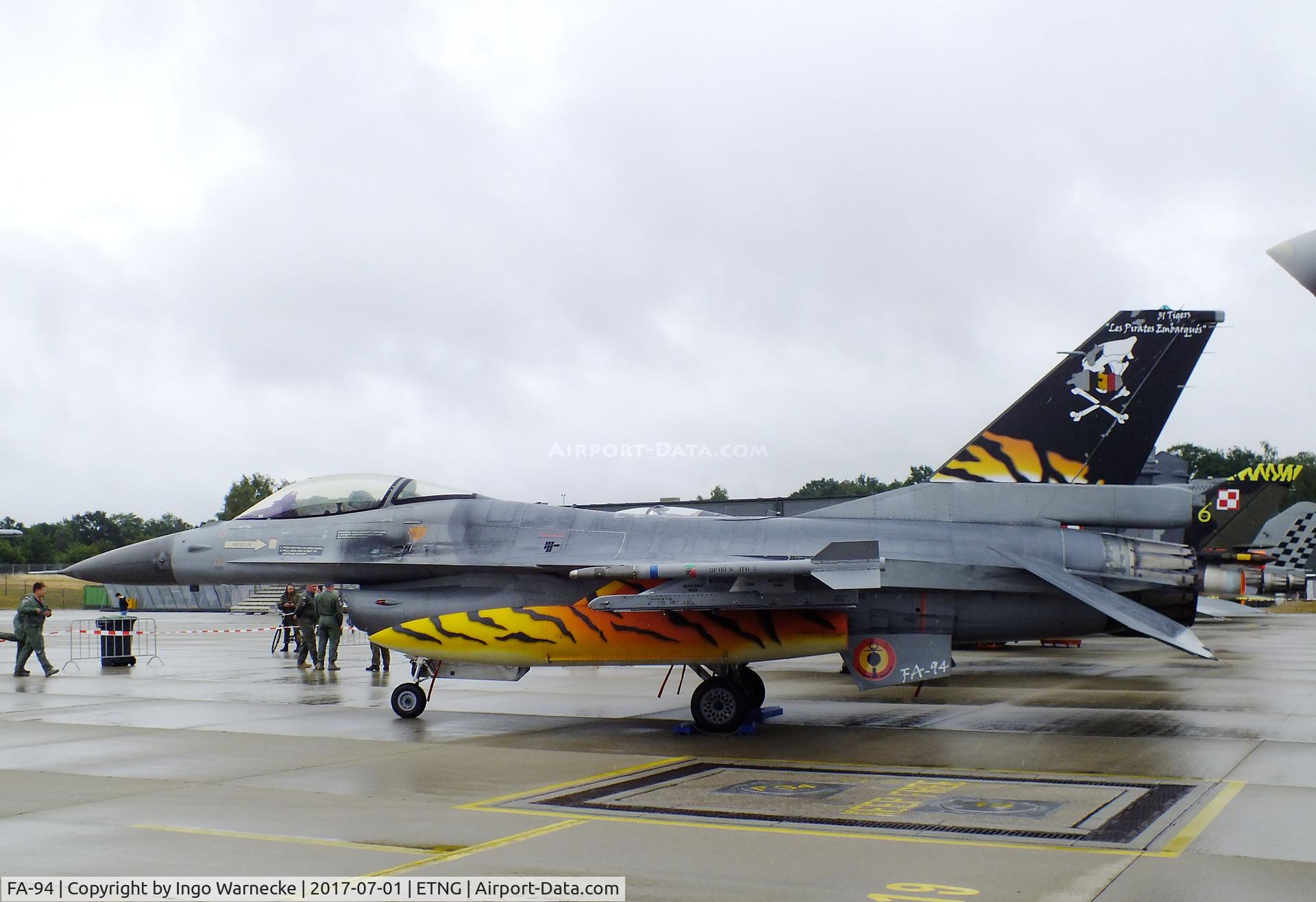 FA-94, SABCA F-16AM Fighting Falcon C/N 6H-94, General Dynamics (SABCA) F-16AM Fighting Falcon of the Belgian Air Force in 'Tiger-Meet' special colours at the NAEWF 35 years jubilee display Geilenkirchen 2017