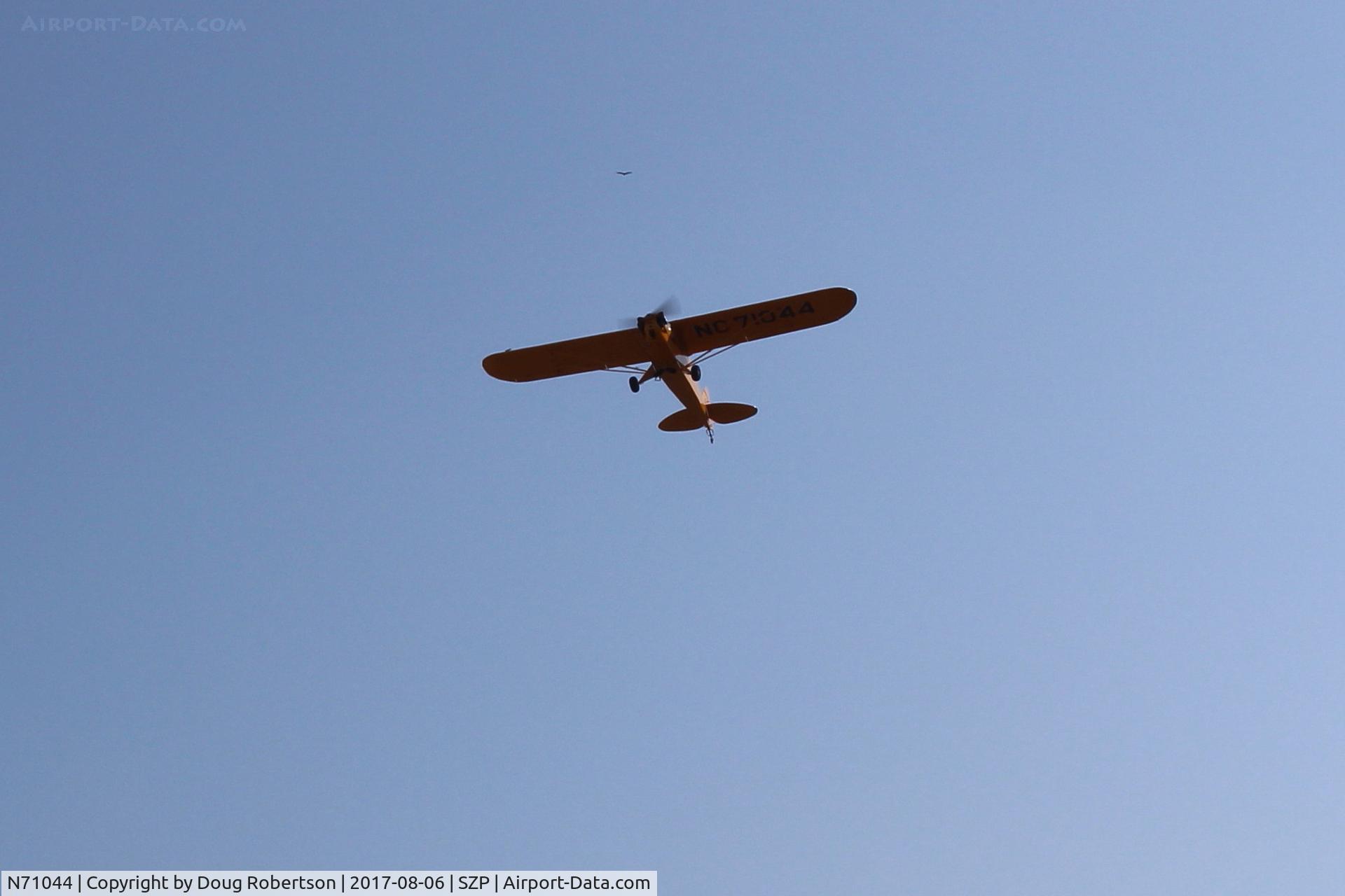 N71044, 1946 Piper J3C-65 Cub Cub C/N 18064, 1946 Piper J3C-65 CUB, Continental A&C-65 65 Hp, another takeoff climb Rwy 22. 