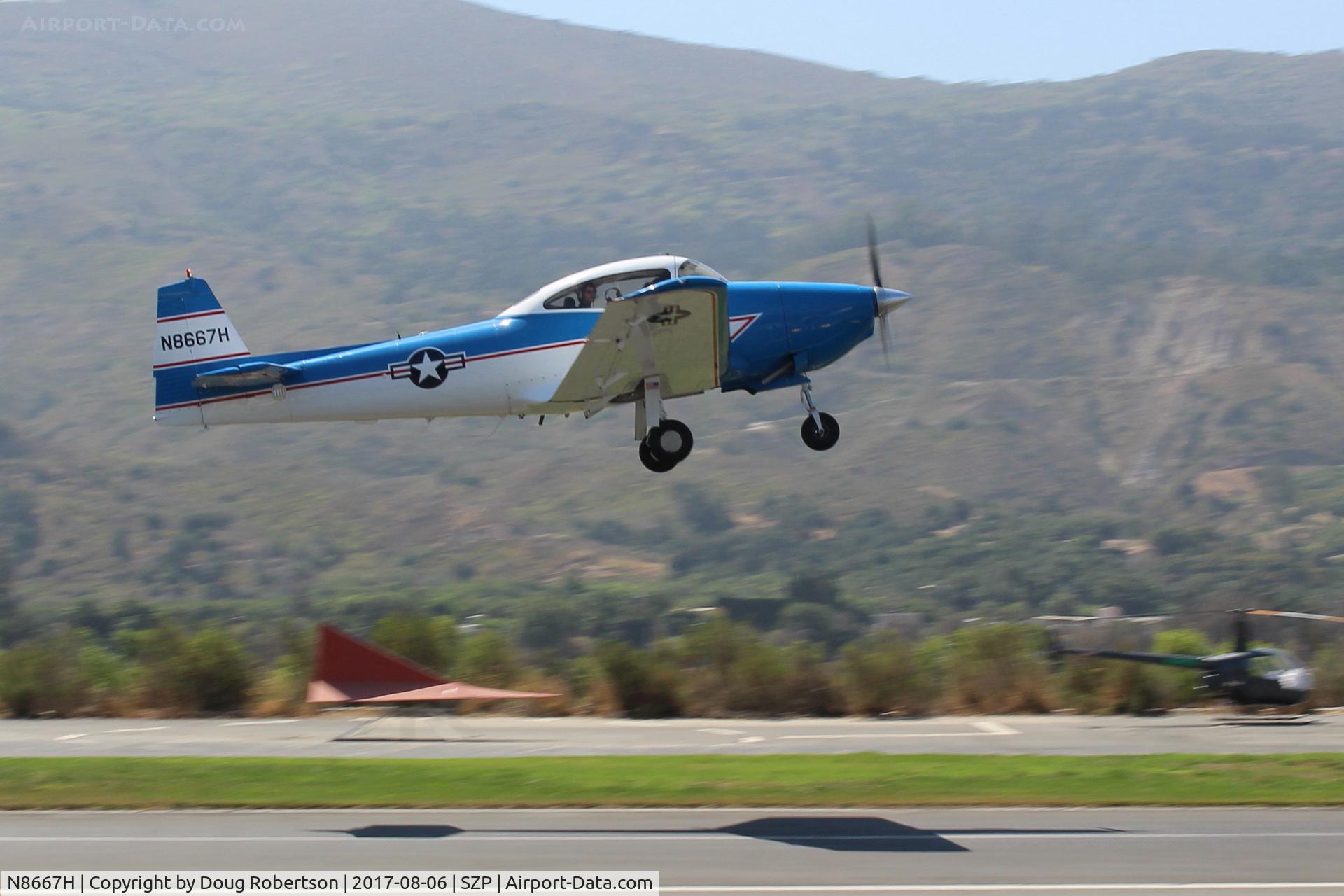 N8667H, 1947 North American Navion C/N NAV-4-667, 1947 North American NAVION, Continental IO-520 285Hp, takeoff climb Rwy 22 Young Eagles flight