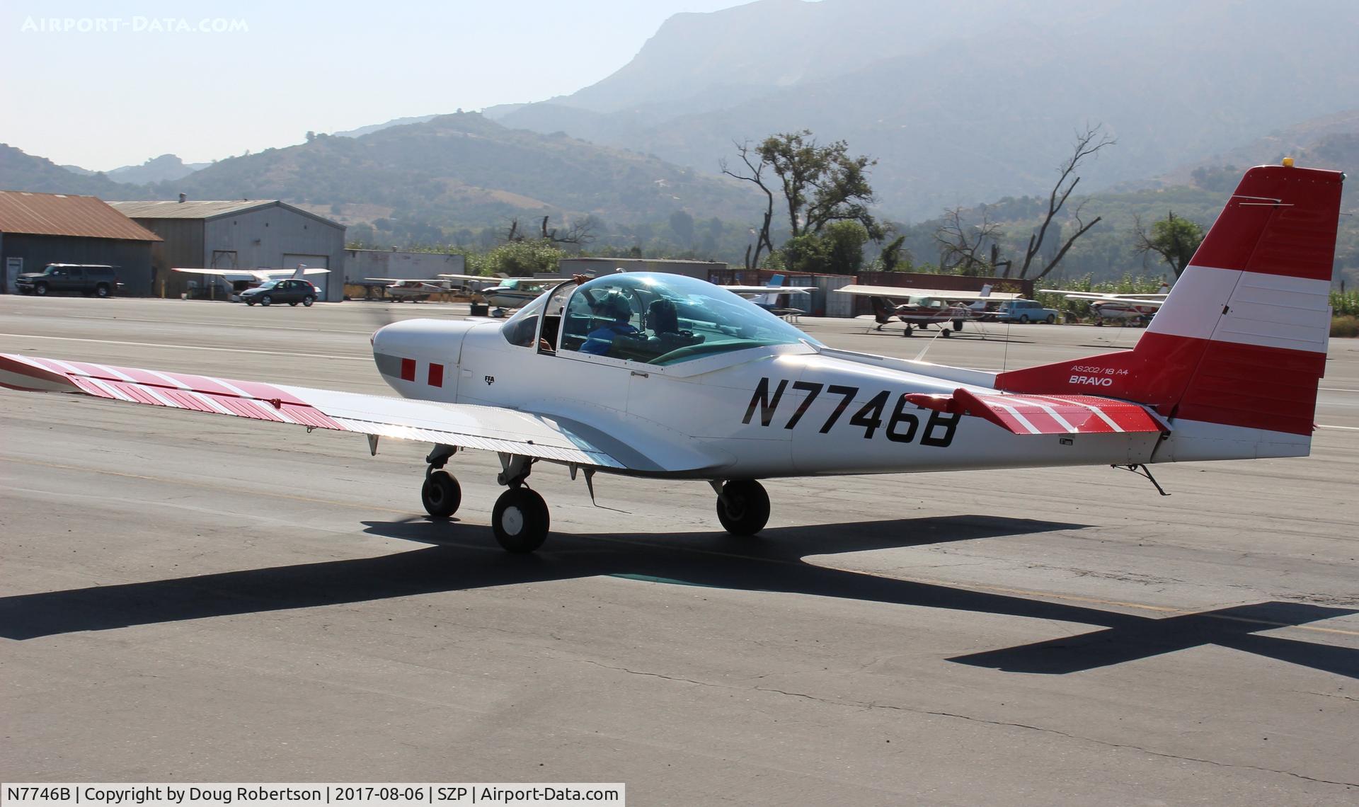 N7746B, 1992 FFA AS-202/18A-4 Bravo C/N 238, 1992 Ffa Flugzeugwerke Altenrhein AG AS-202/18A4 BRAVO, Lycoming AEIO-360-B1F 180 Hp CS prop, fully aerobatic. Chutes typically worn. Two seats. ONLY ONE IN AMERICA! taxi