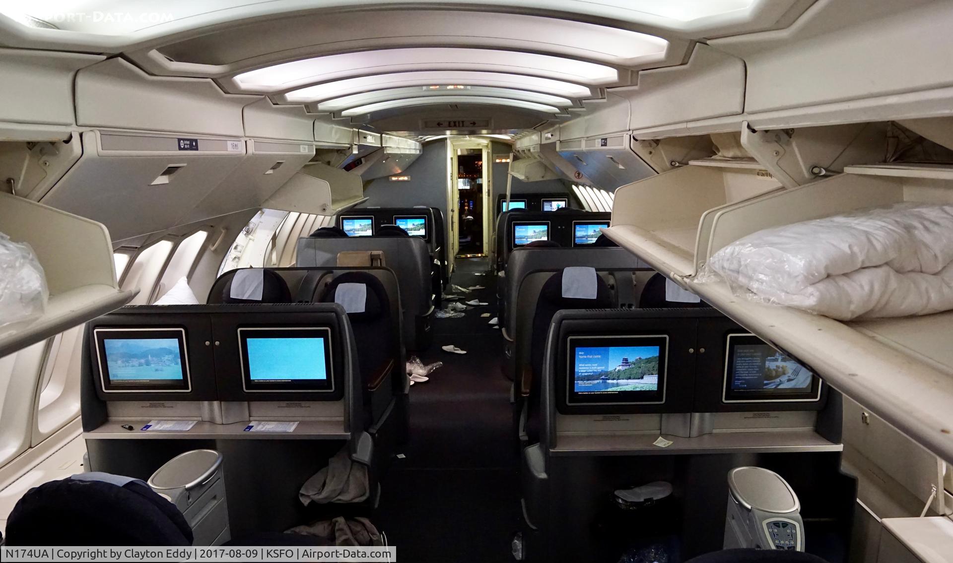 N174UA, 1990 Boeing 747-422 C/N 24381, Upper deck. SFO 2017.