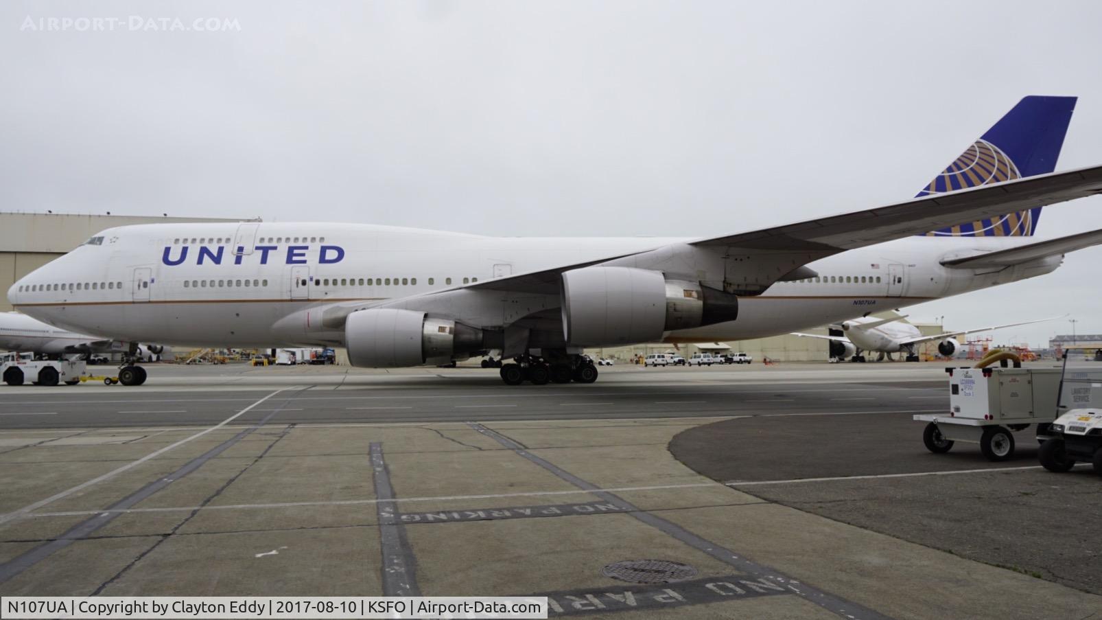 N107UA, 1998 Boeing 747-422 C/N 26900, Another foggy summer day at SFO. 2017.