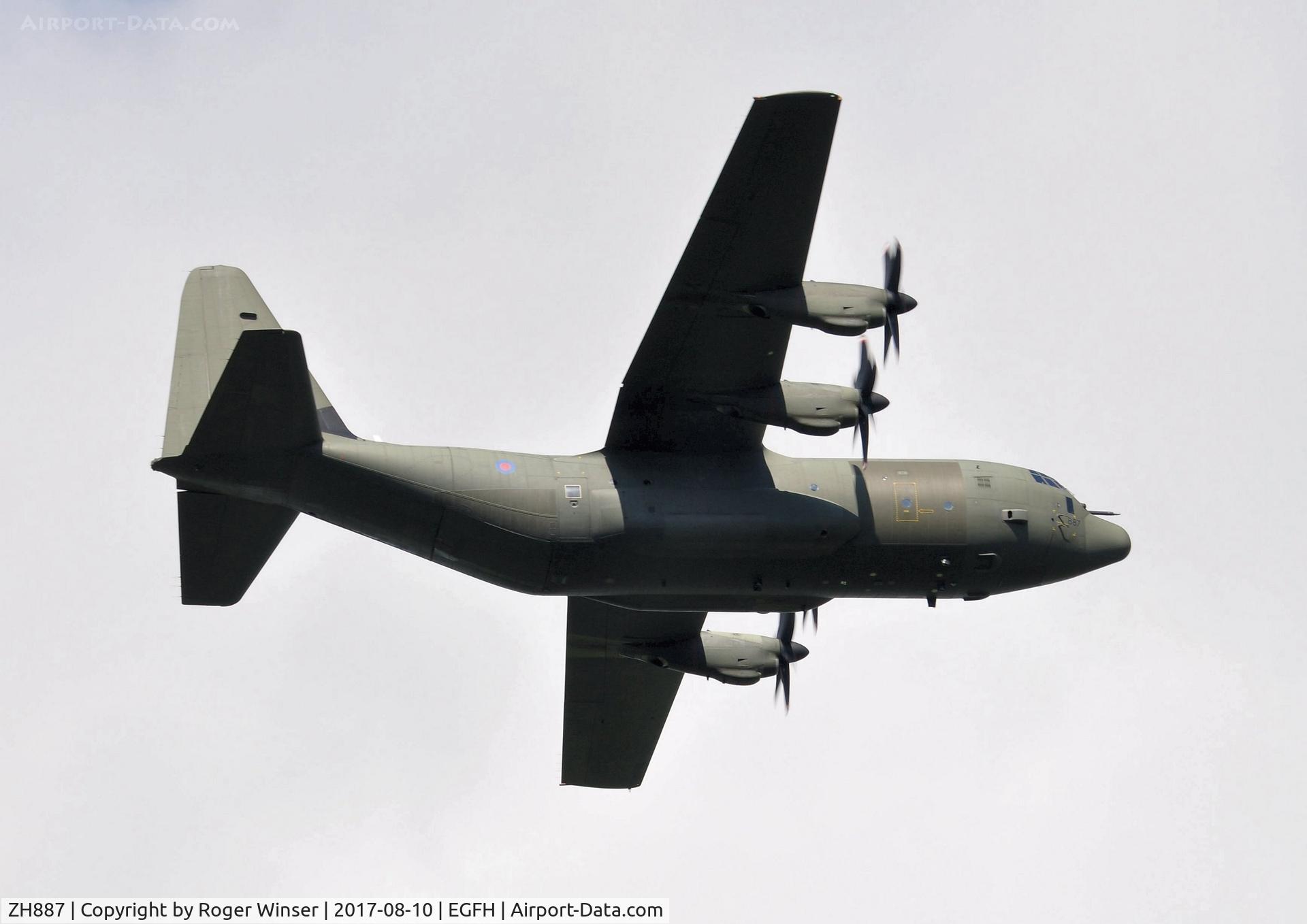 ZH887, 1999 Lockheed Martin C-130J Hercules C.5 C/N 382-5485, RAF Hercules C.5 aircraft coded 887 of the Brize Norton Transport Wing making a low pass over Runway 04.