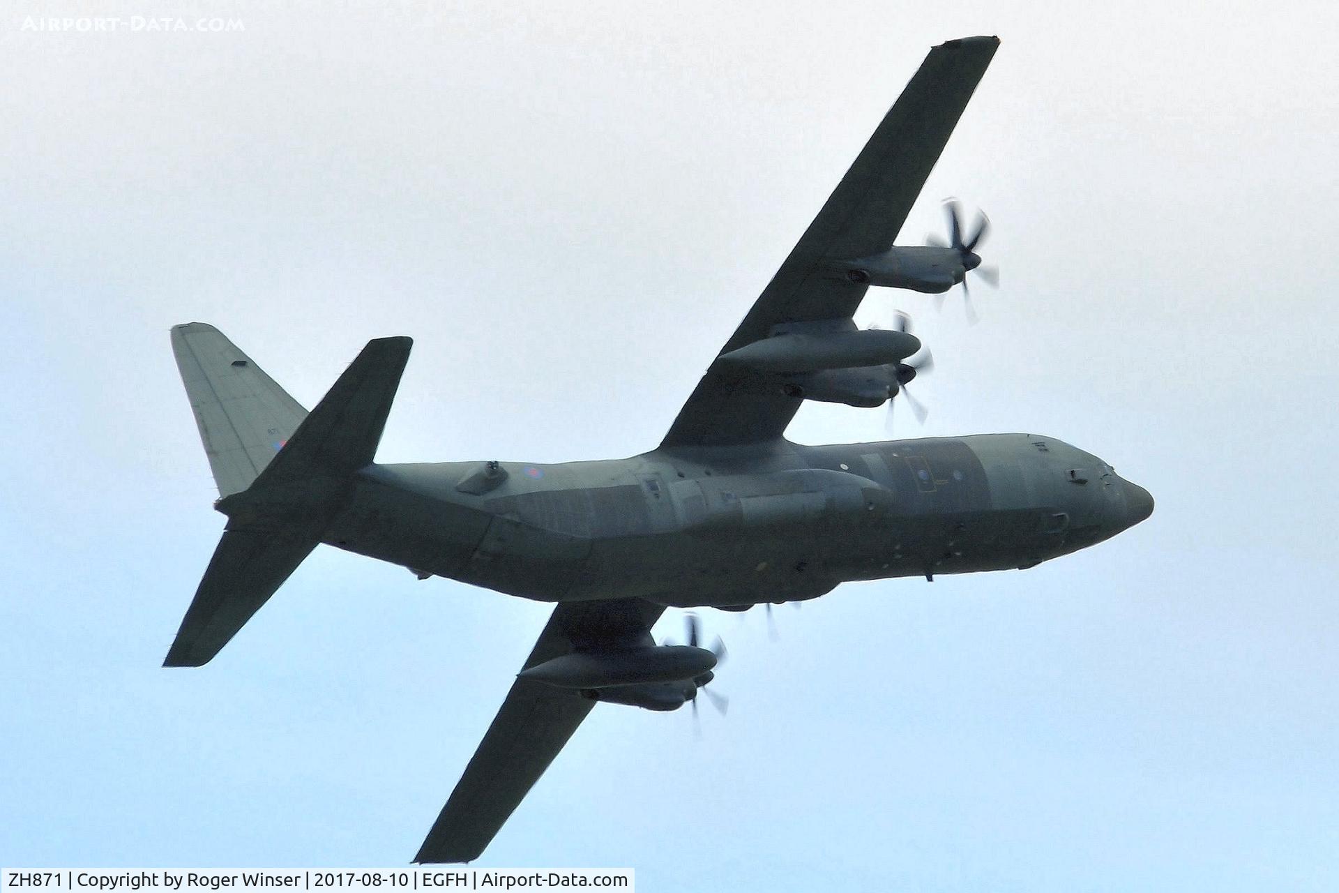 ZH871, 1997 Lockheed Martin C-130J-30 Hercules C.4 C/N 382-5446, RAF Hercules C.4 aircraft coded 871 of the Brize Norton Transport Wing making a low pass over Runway 04.