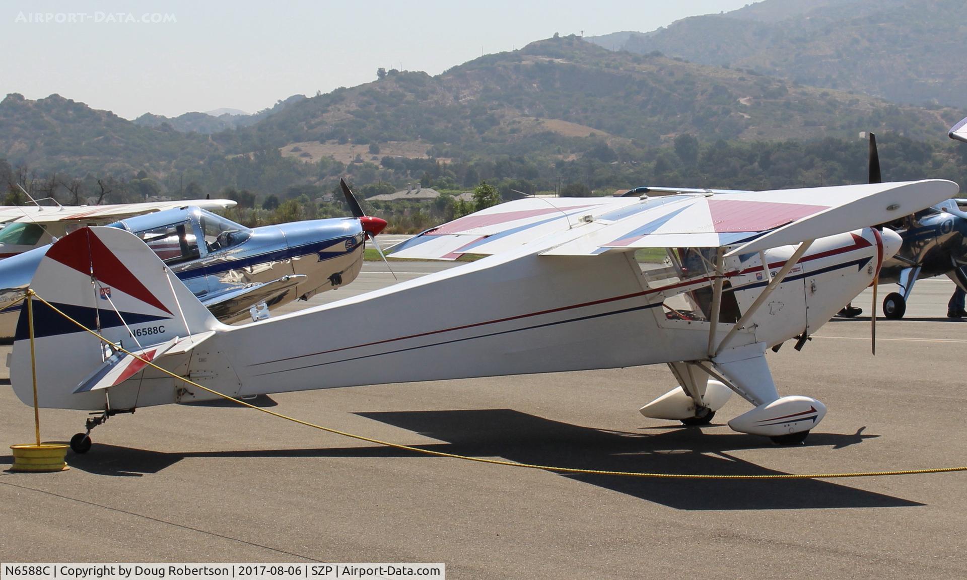 N6588C, 1992 Taylorcraft/Swick T-Clips C/N 1, 1992 McCain SWICK-CLIP-T (aerobatic-modified Taylorcraft) Lycoming O-235 120 Hp, clipped-wings Experimental class. See in-flight with smoke photo, others also.
