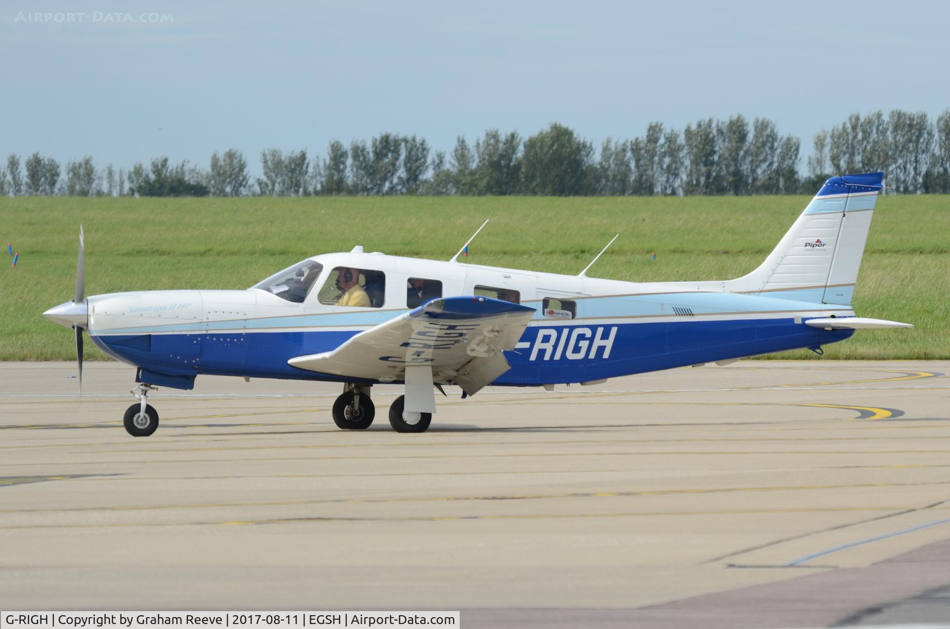 G-RIGH, 1998 Piper PA-32R-301 Saratoga II HP C/N 3246123, Just landed at Norwich.